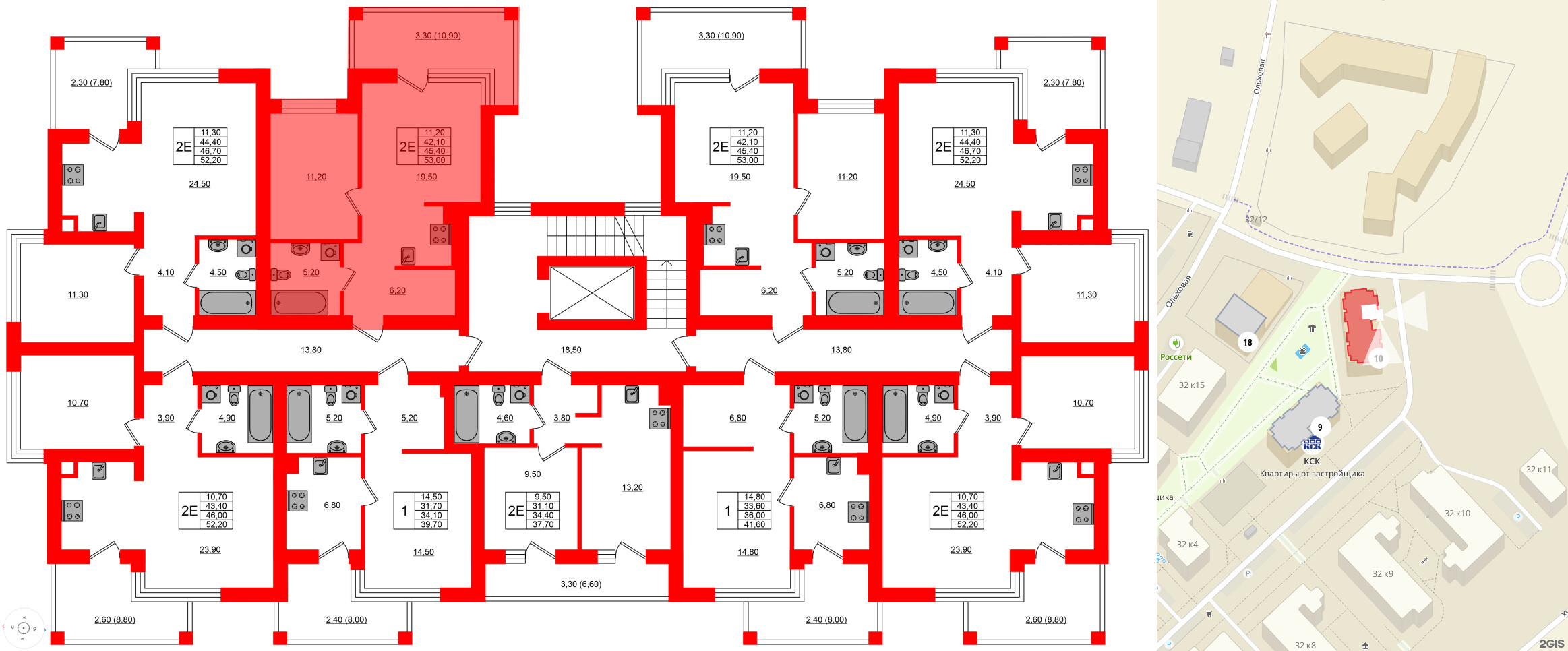 Квартира в ЖК Парковый, 1 комнатная, 45.4 м², 5 этаж