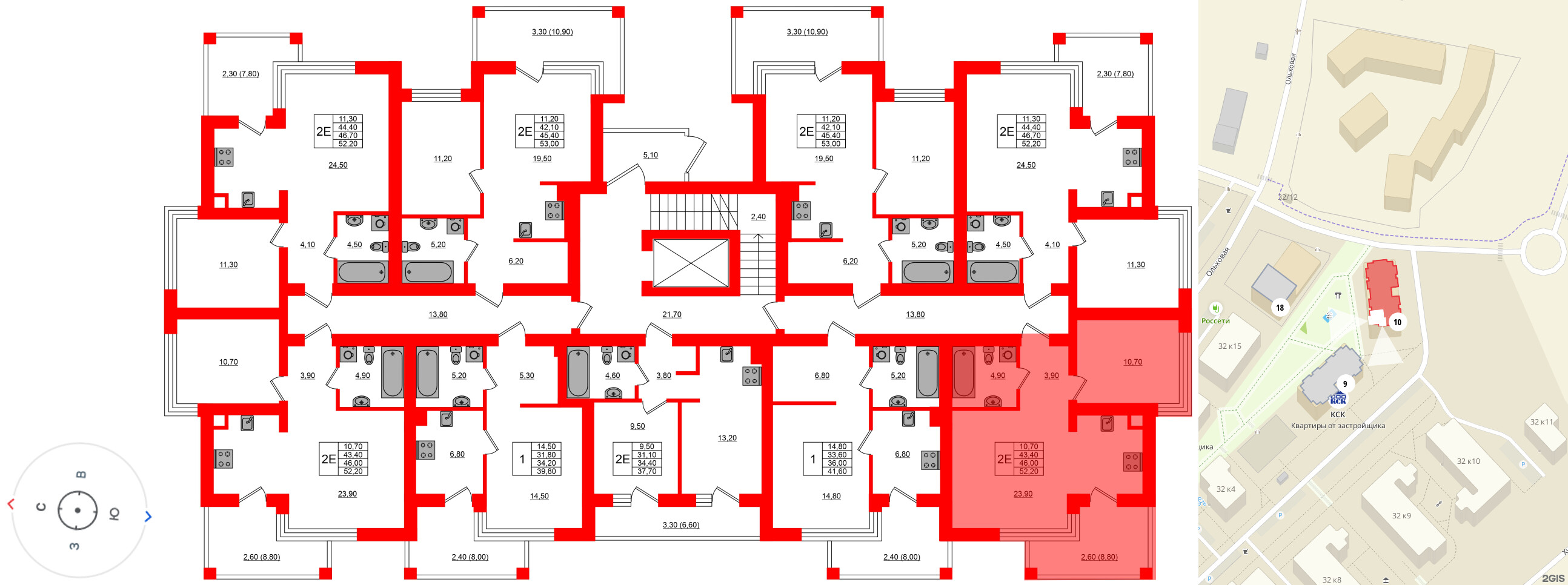 Квартира в ЖК Парковый, 1 комнатная, 46 м², 1 этаж