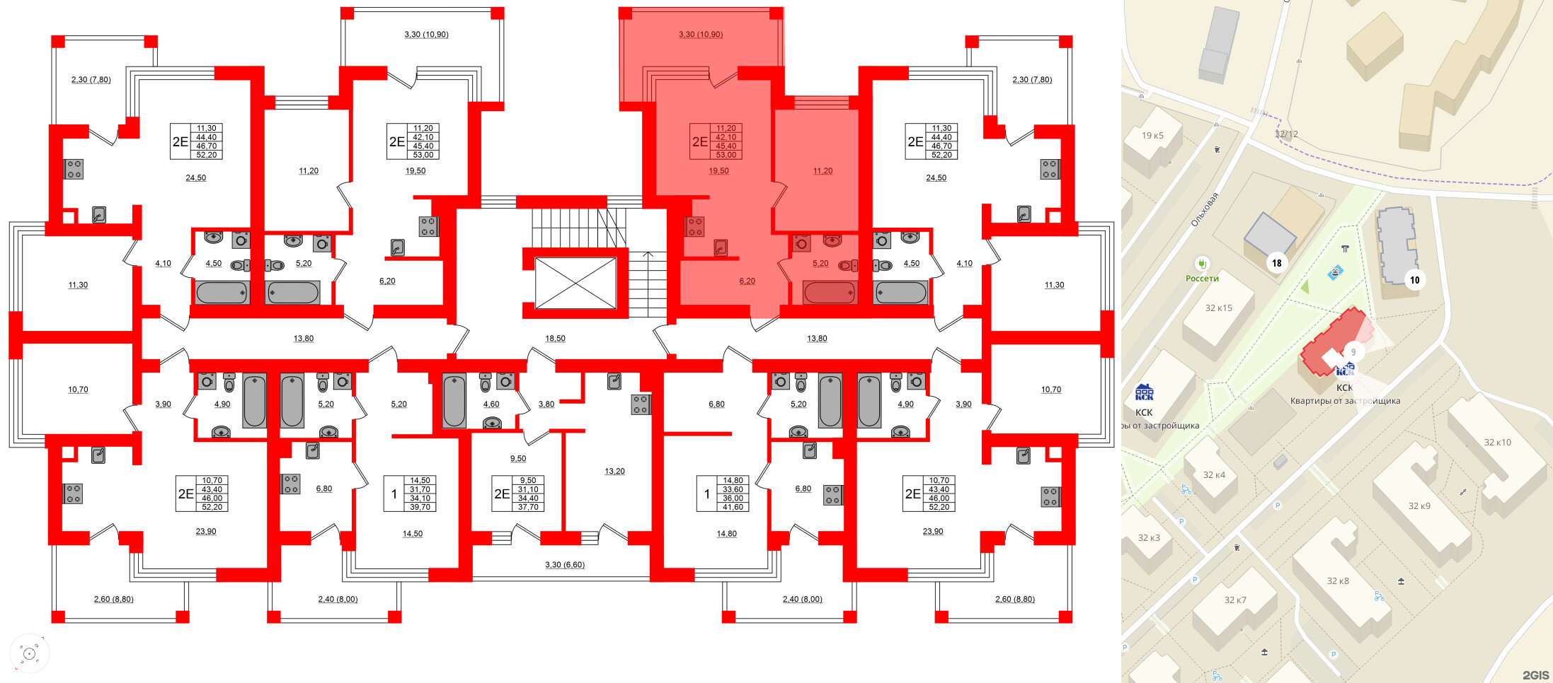 Квартира в ЖК Парковый, 1 комнатная, 45.4 м², 4 этаж