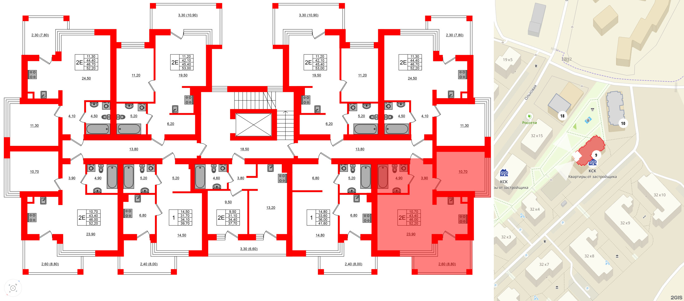 Квартира в ЖК Парковый, 1 комнатная, 46 м², 4 этаж