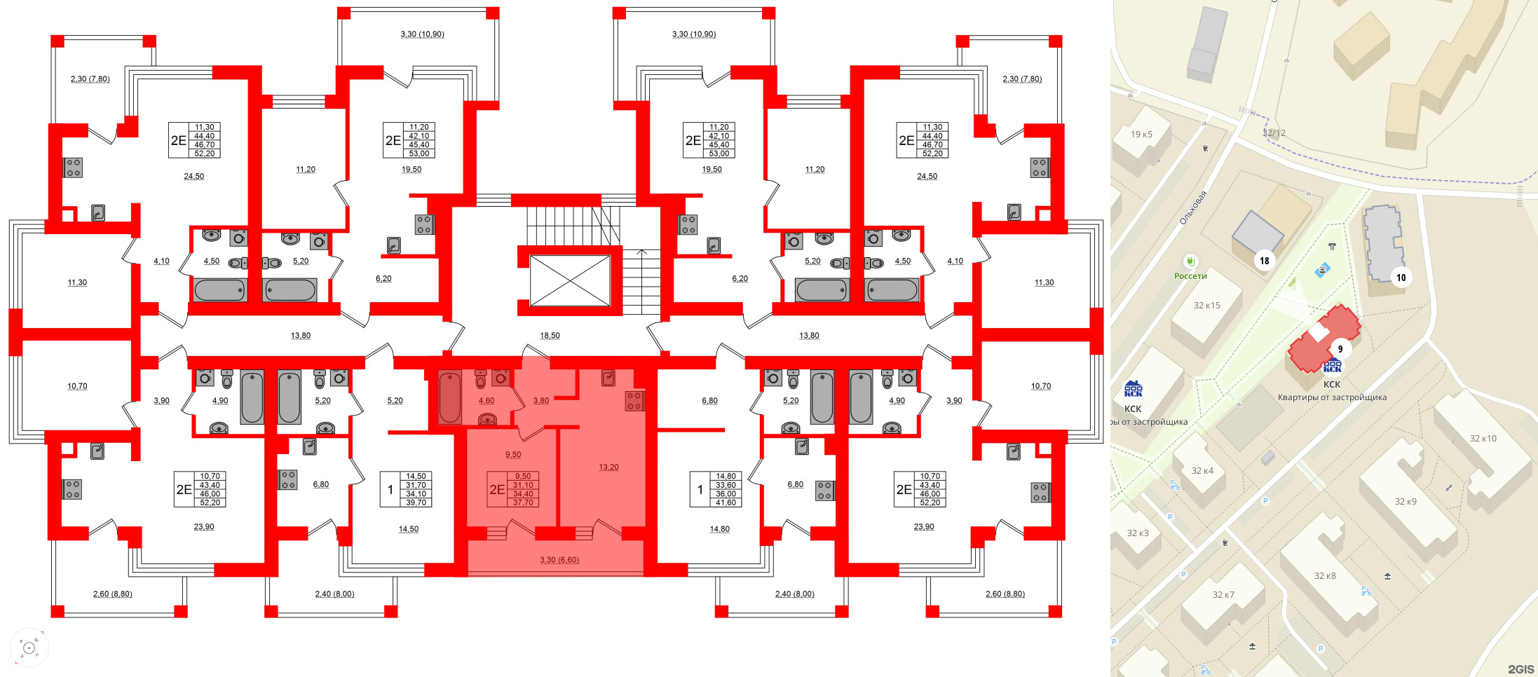 Квартира в ЖК Парковый, 1 комнатная, 34.4 м², 3 этаж