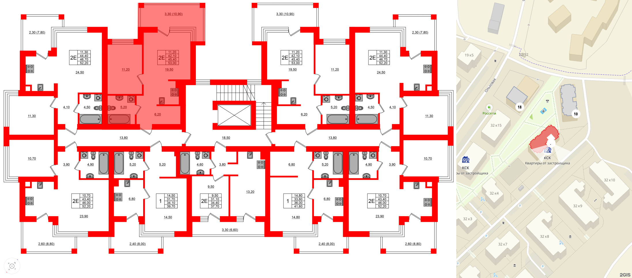 Квартира в ЖК Парковый, 1 комнатная, 45.4 м², 3 этаж