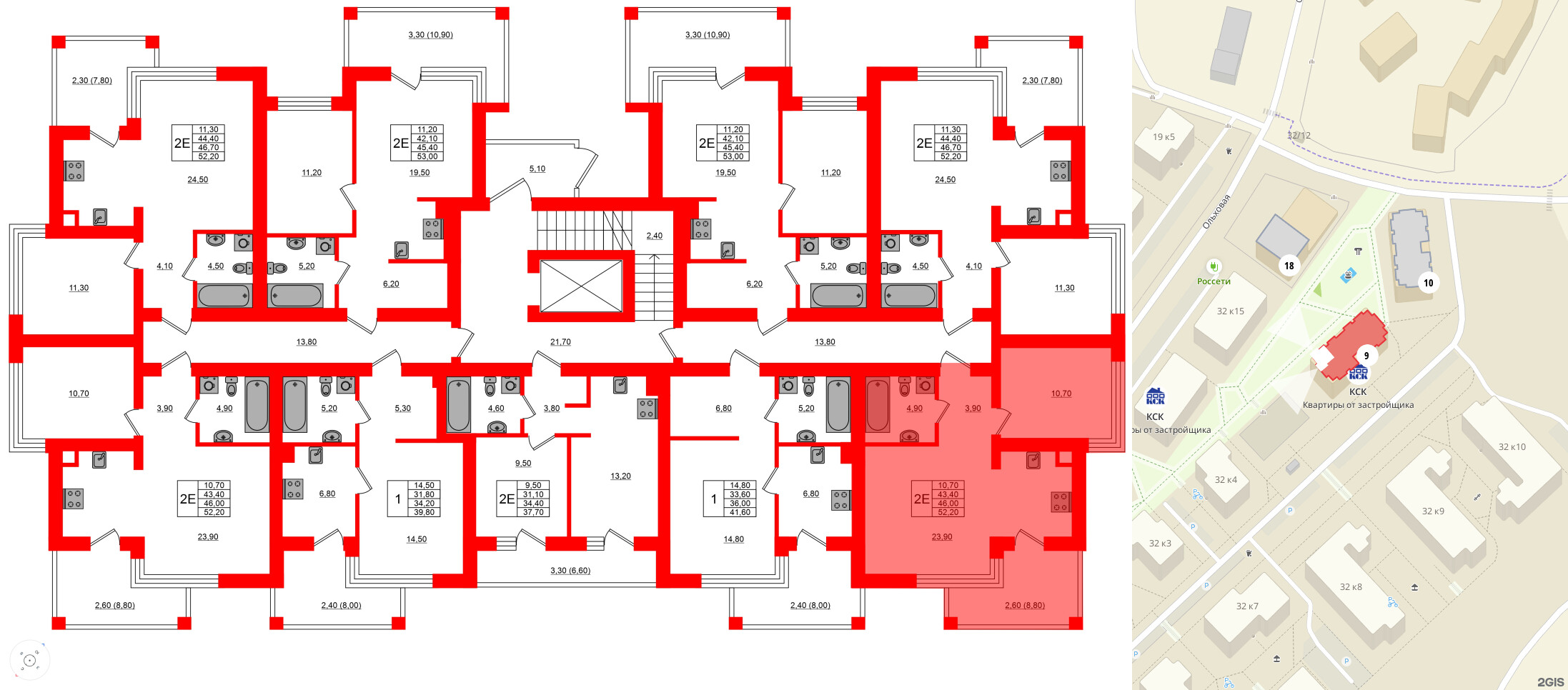 Квартира в ЖК Парковый, 1 комнатная, 46 м², 1 этаж