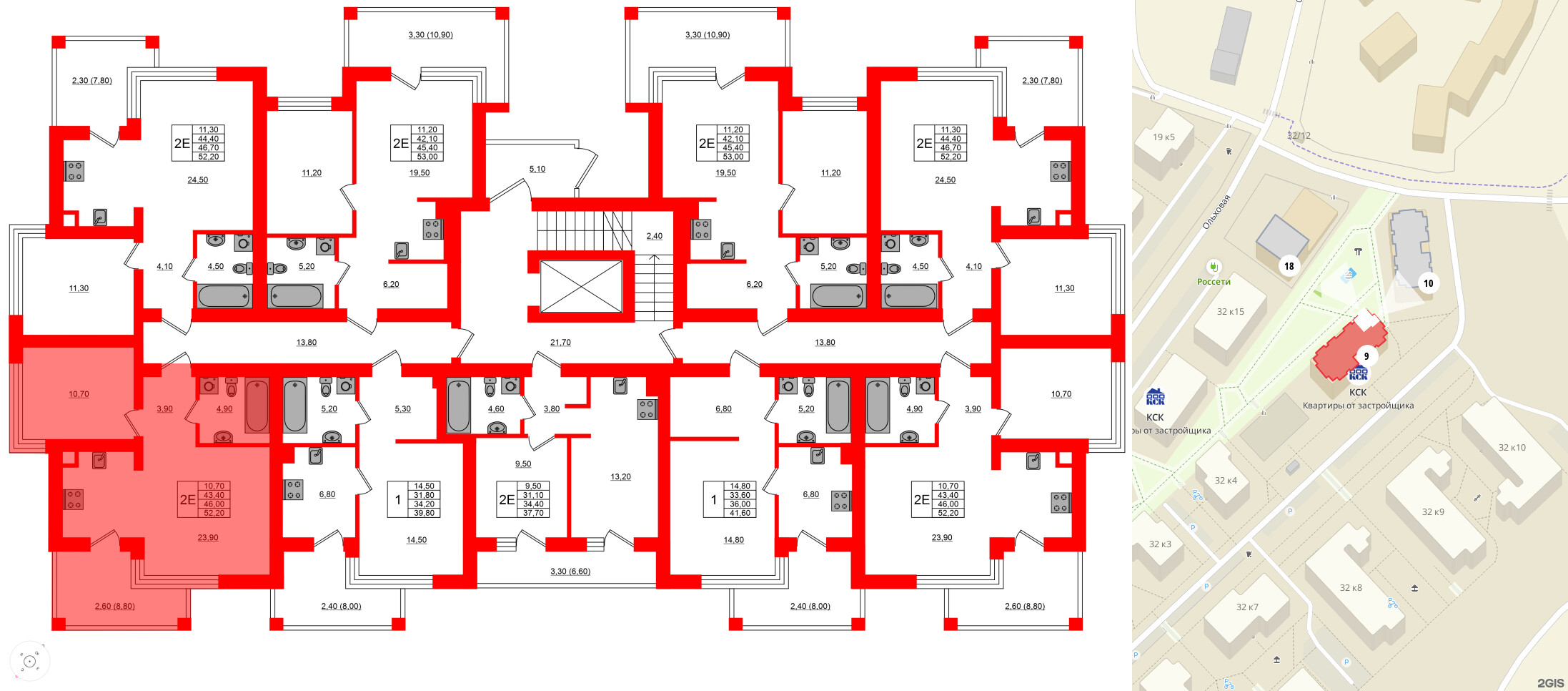 Квартира в ЖК Парковый, 1 комнатная, 46 м², 1 этаж