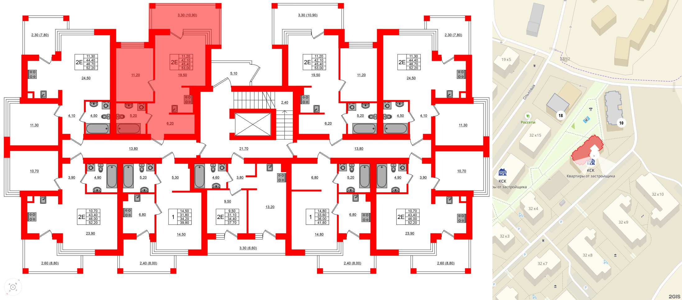 Квартира в ЖК Парковый, 1 комнатная, 45.4 м², 1 этаж