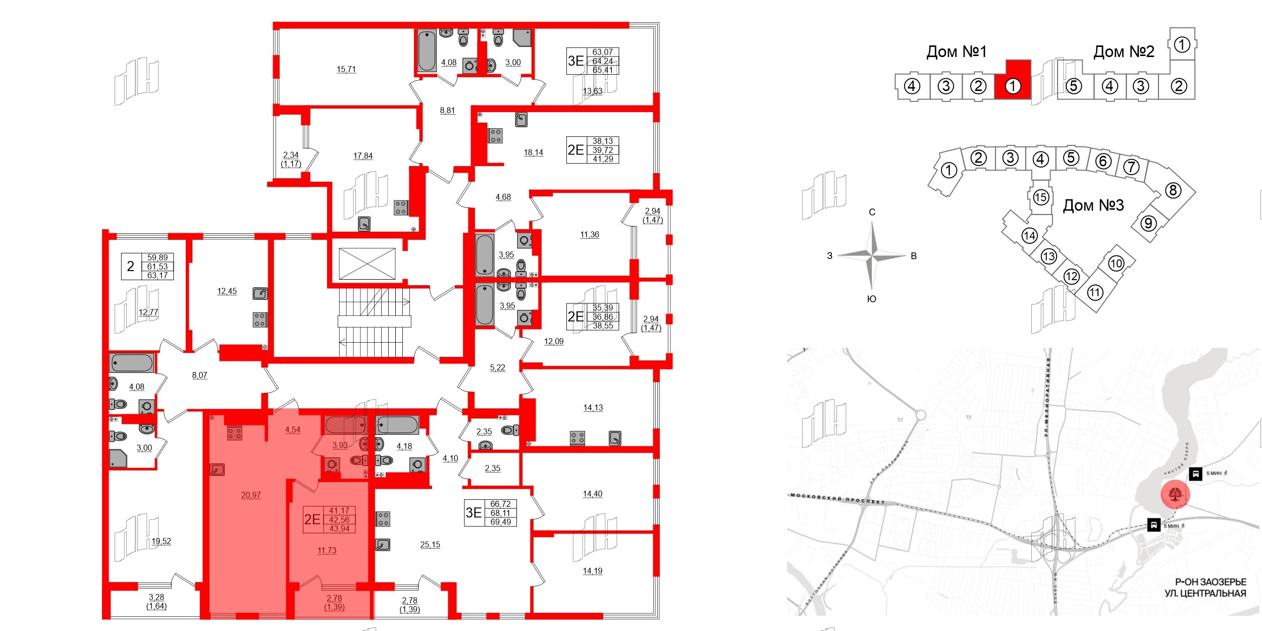 Квартира в ЖК «Расцвет Парк», 1 комнатная, 43.94 м², 3 этаж