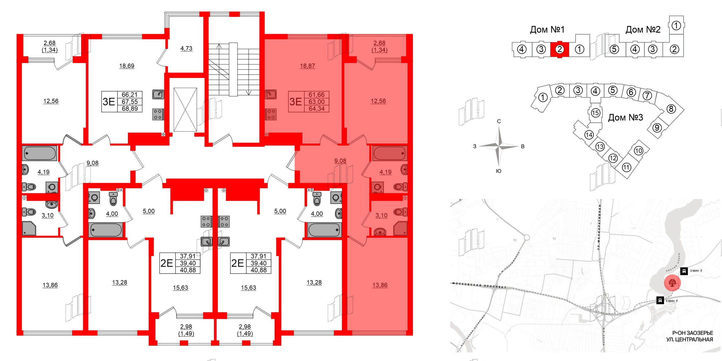 Квартира в ЖК «Расцвет Парк», 2 комнатная, 63 м², 4 этаж