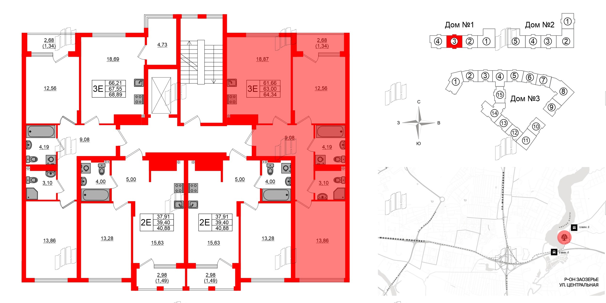 Квартира в ЖК «Расцвет Парк», 2 комнатная, 63 м², 2 этаж