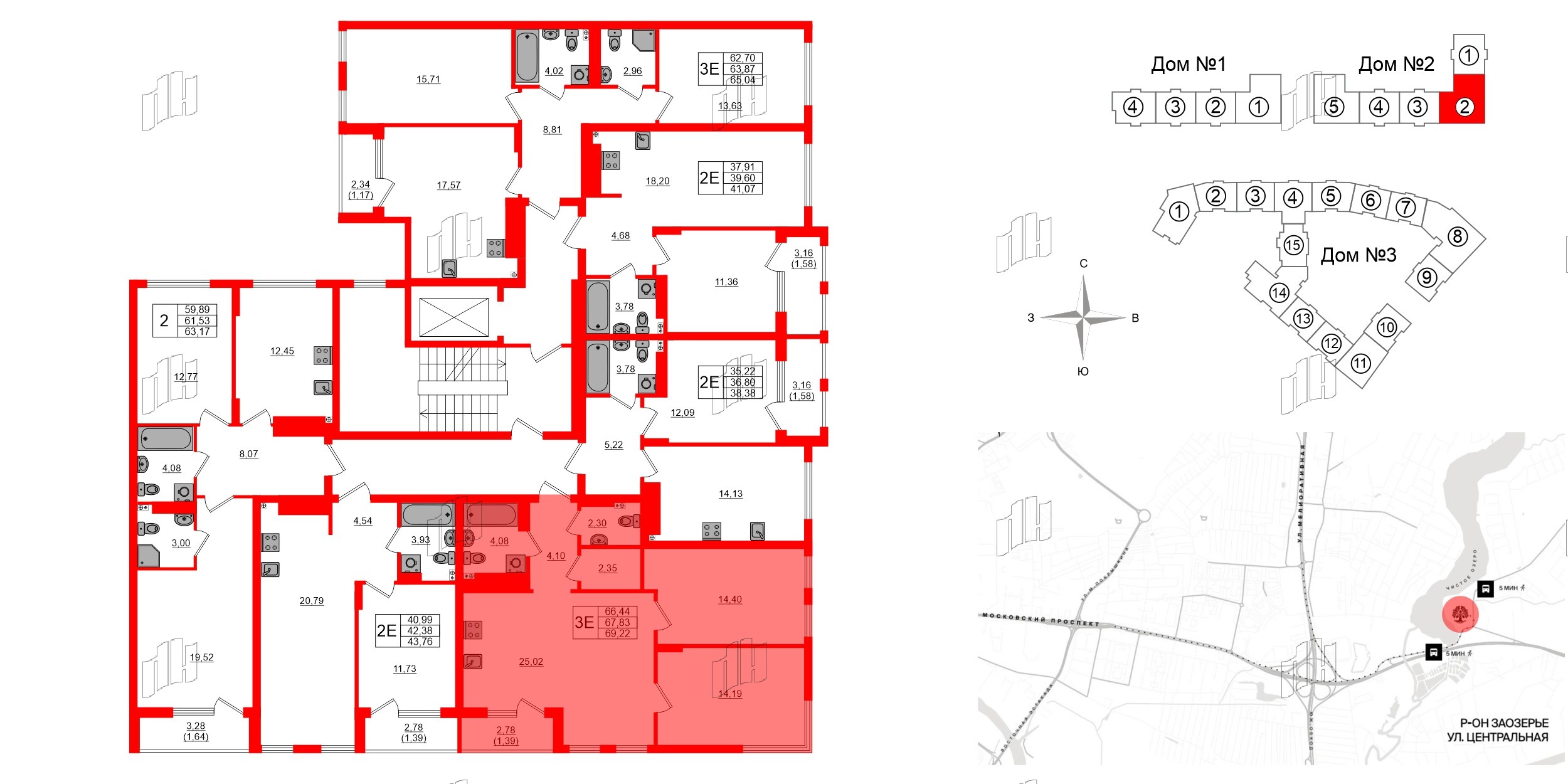 Квартира в ЖК «Расцвет Парк», 2 комнатная, 67.82 м², 2 этаж