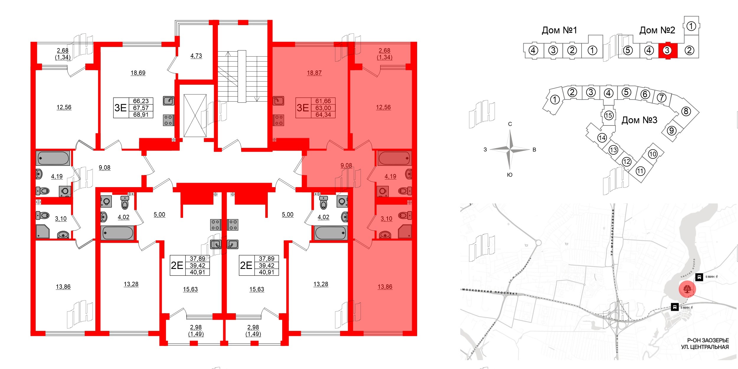 Квартира в ЖК «Расцвет Парк», 2 комнатная, 62.92 м², 4 этаж