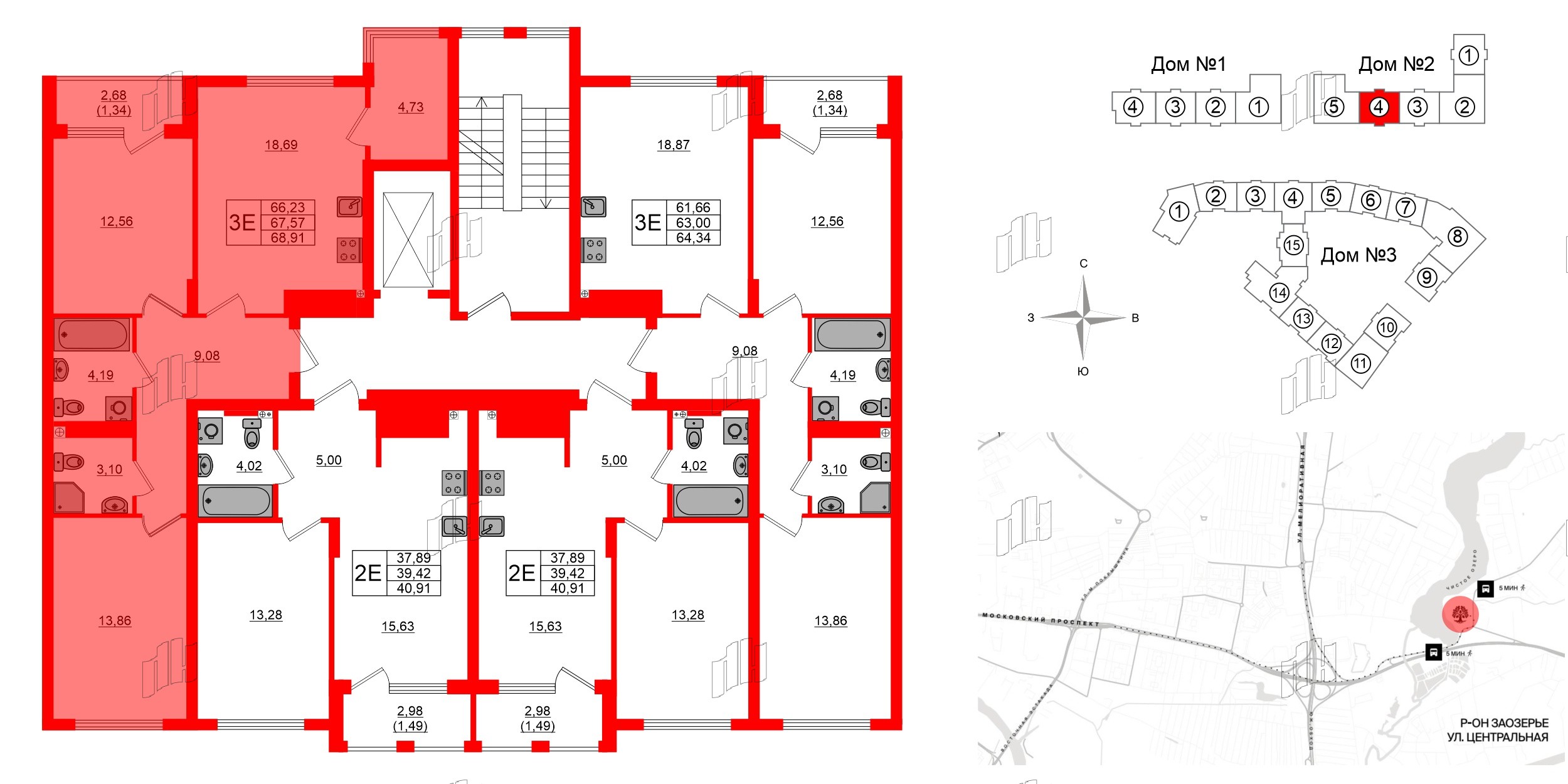 Квартира в ЖК «Расцвет Парк», 2 комнатная, 67.47 м², 3 этаж