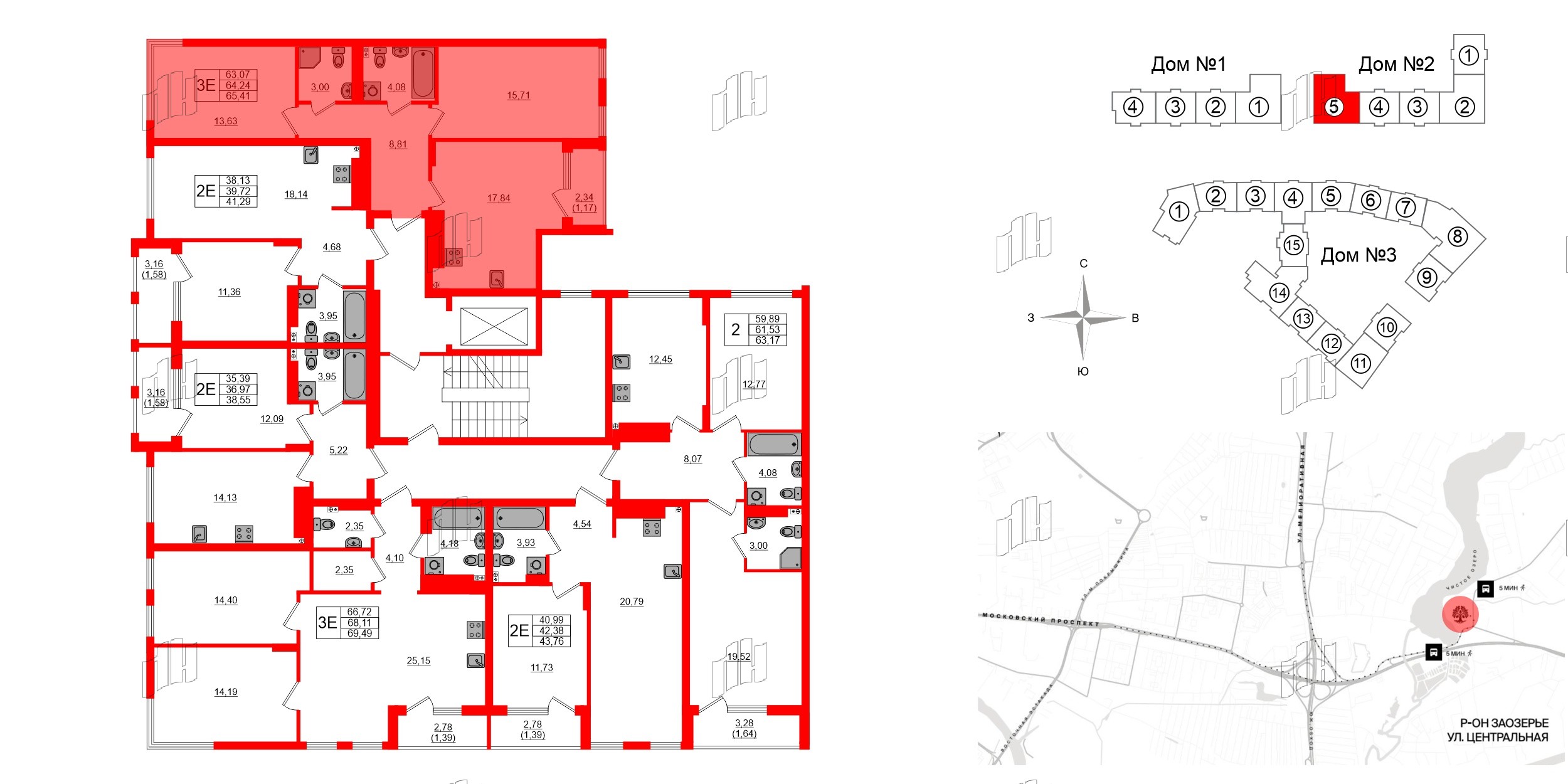 Квартира в ЖК «Расцвет Парк», 2 комнатная, 64.24 м², 2 этаж