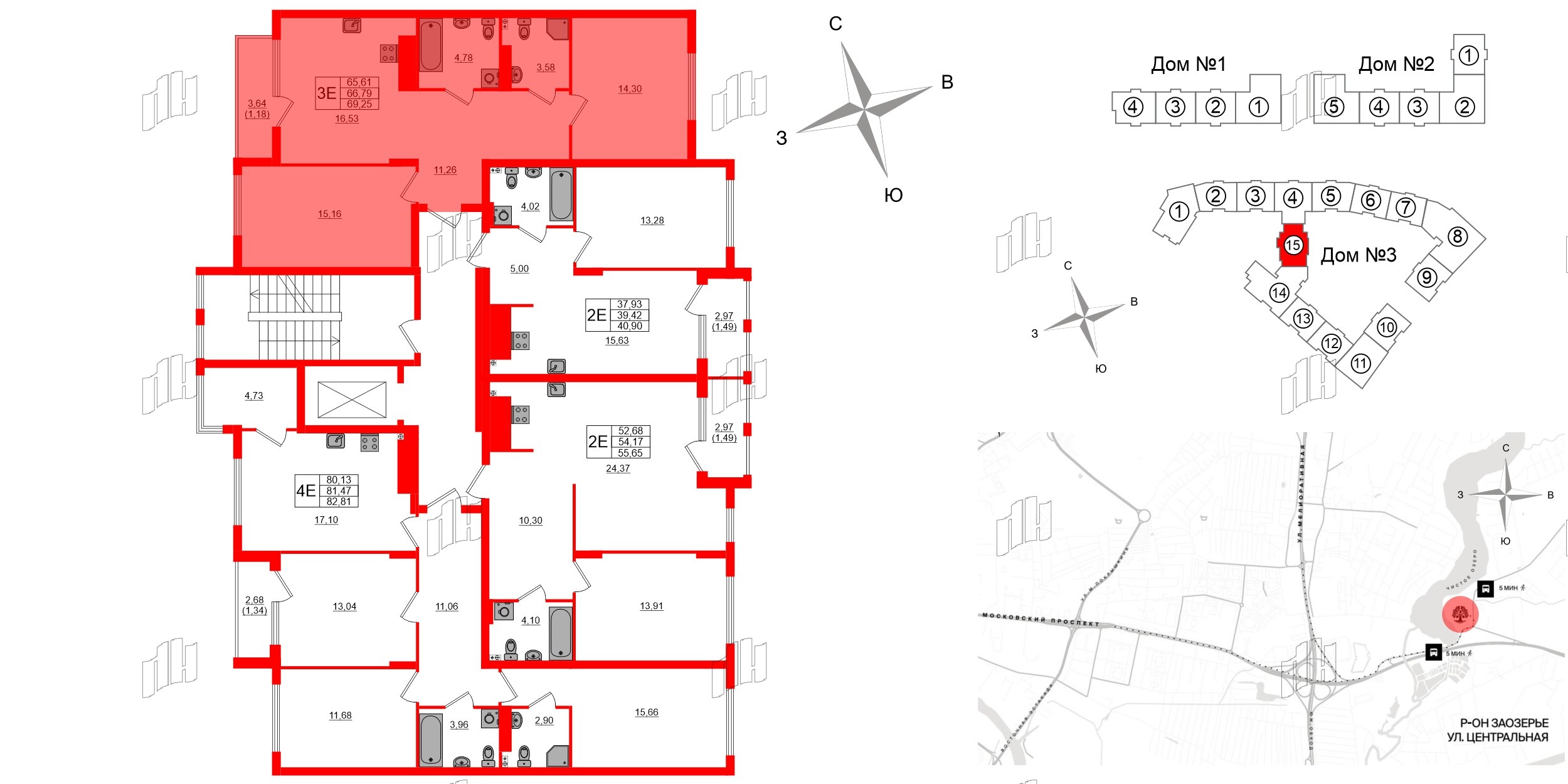 Квартира в ЖК «Расцвет Парк», 2 комнатная, 60.73 м², 3 этаж