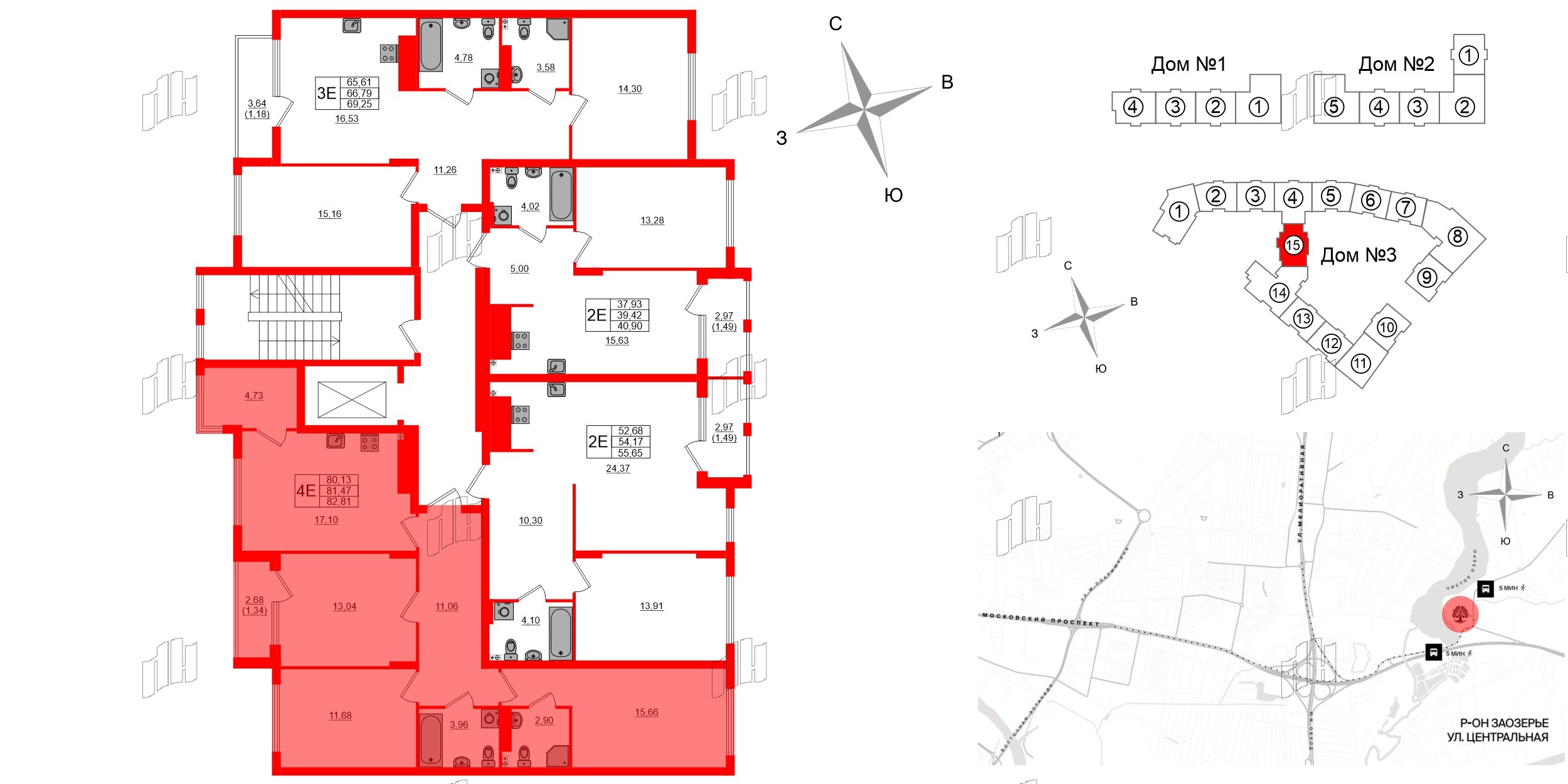 Квартира в ЖК «Расцвет Парк», 3 комнатная, 81.47 м², 3 этаж