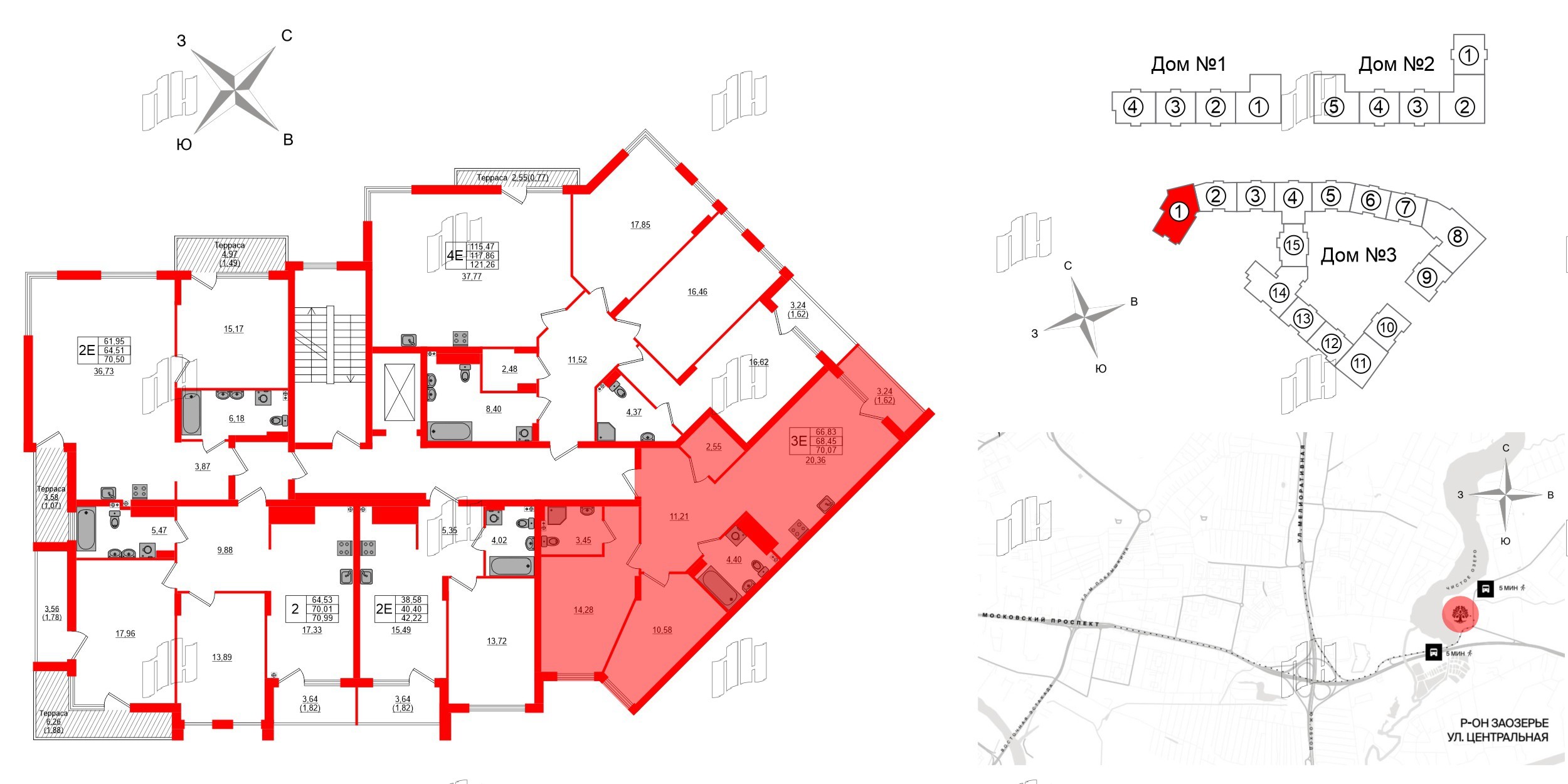 Квартира в ЖК «Расцвет Парк», 2 комнатная, 68.45 м², 2 этаж