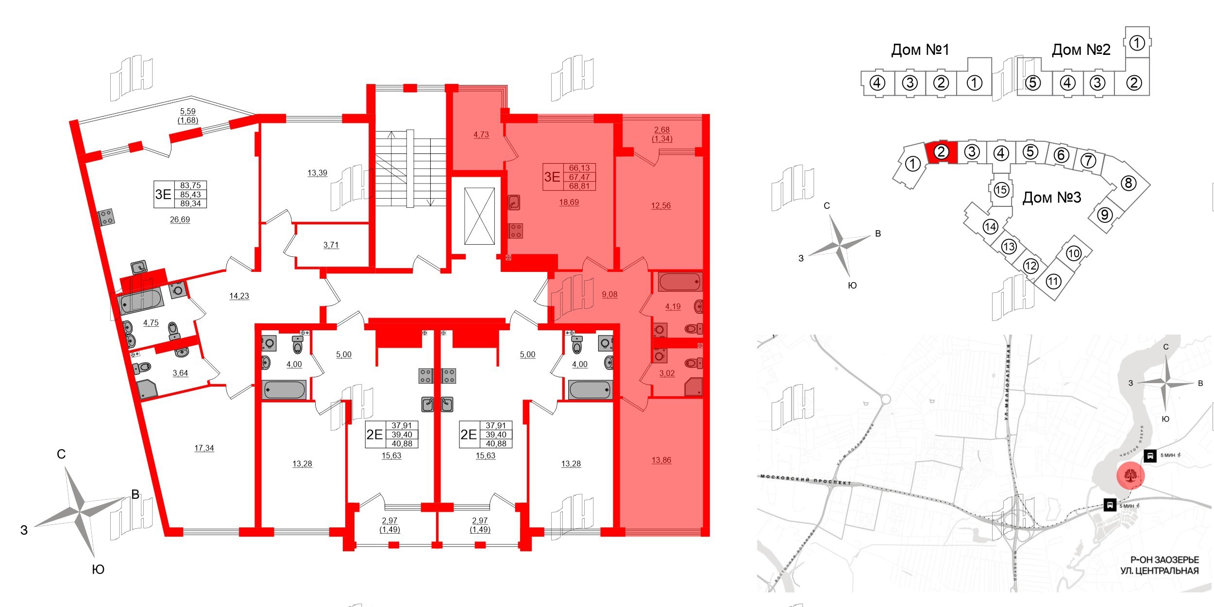 Квартира в ЖК «Расцвет Парк», 2 комнатная, 67.47 м², 2 этаж