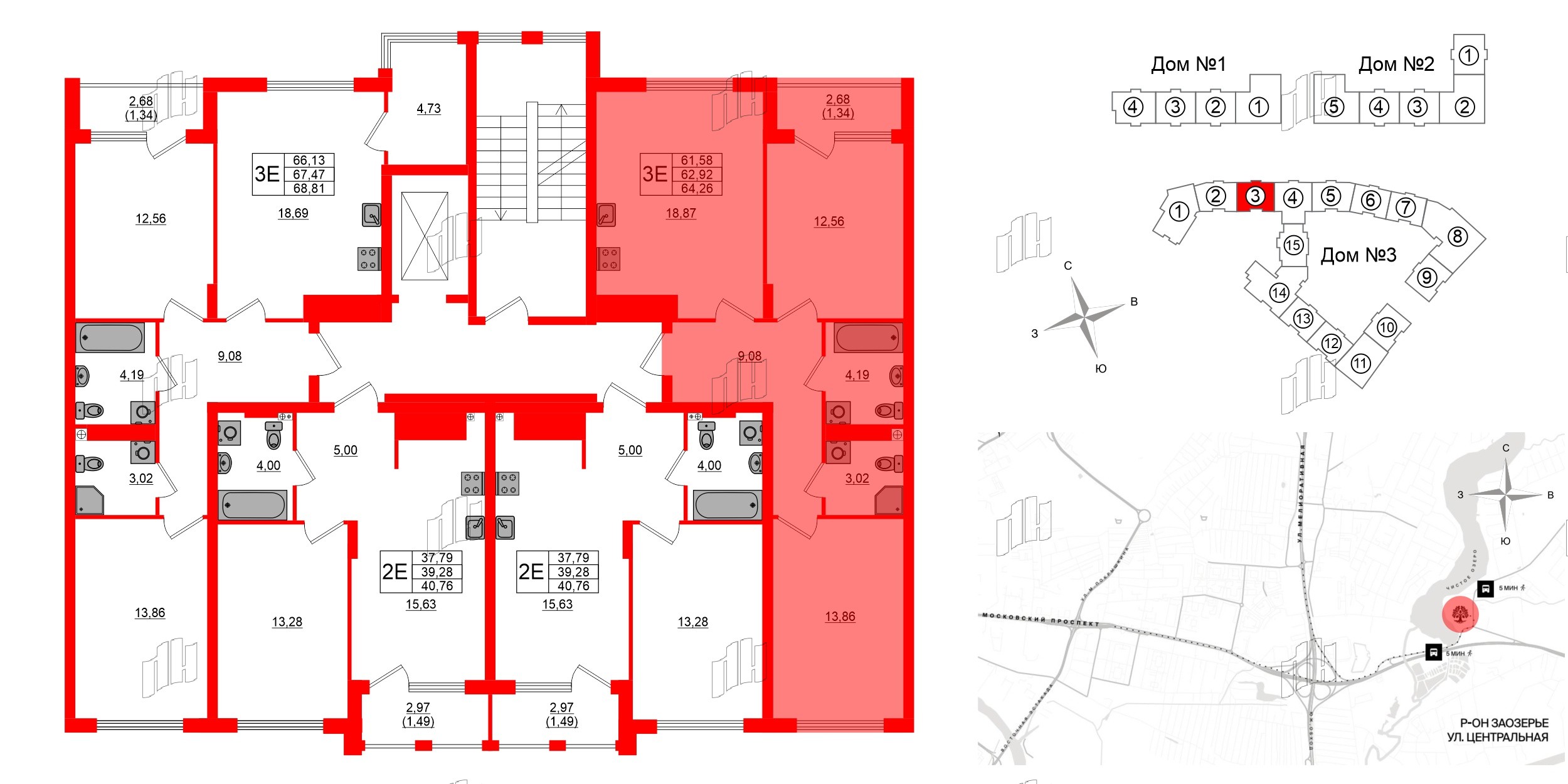 Квартира в ЖК «Расцвет Парк», 2 комнатная, 62.92 м², 2 этаж
