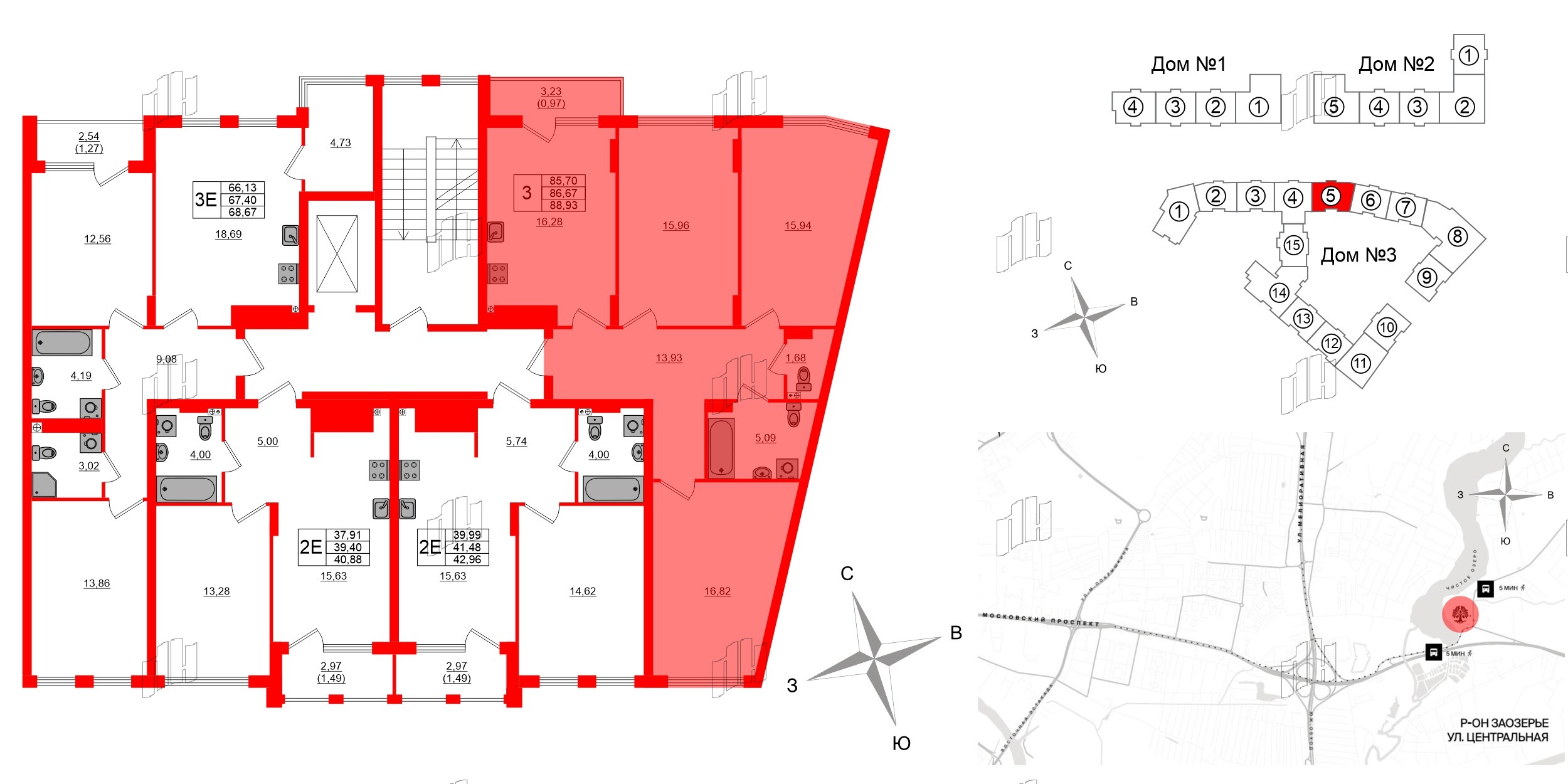 Квартира в ЖК «Расцвет Парк», 3 комнатная, 86.67 м², 2 этаж
