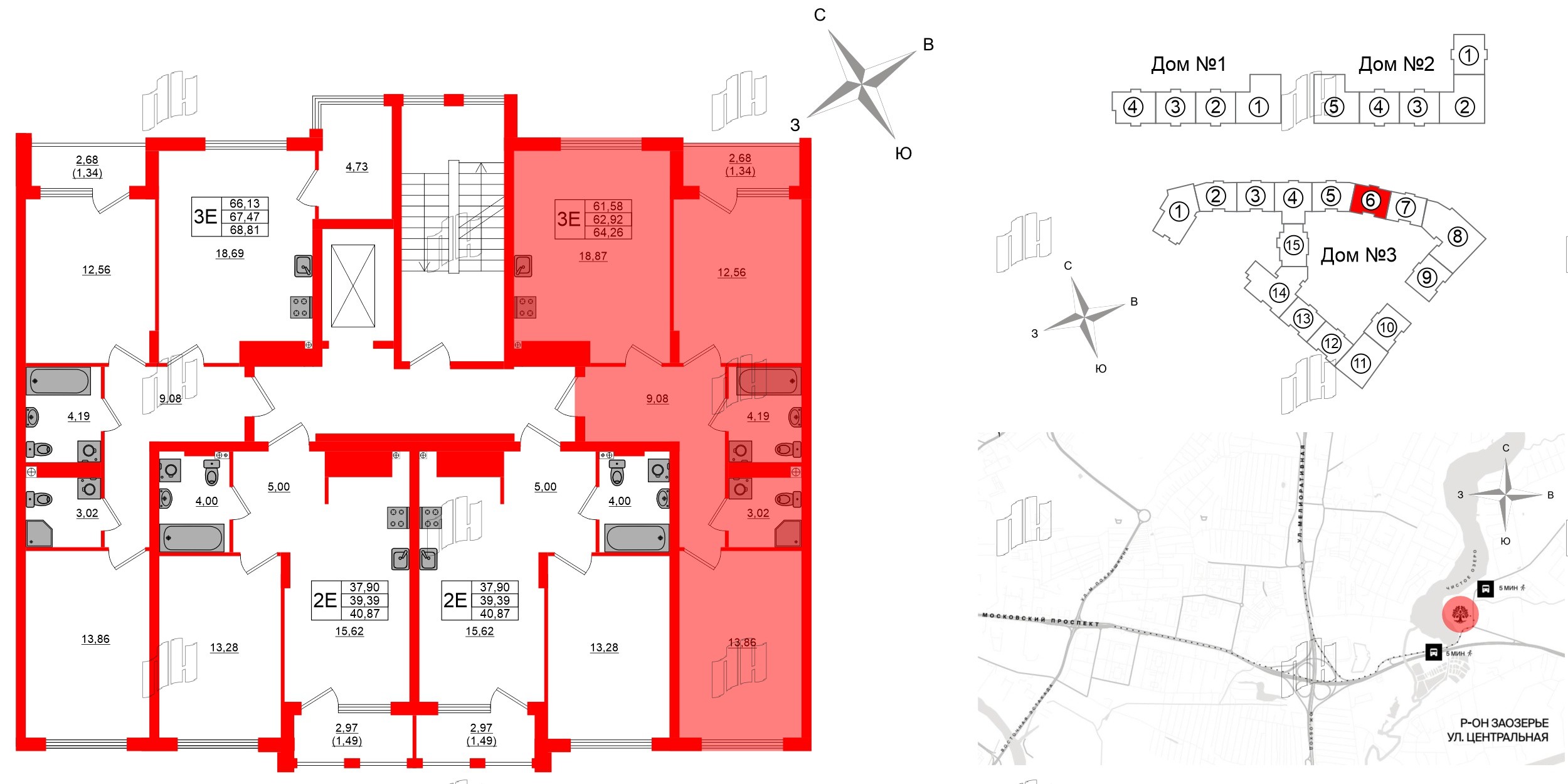 Квартира в ЖК «Расцвет Парк», 2 комнатная, 62.92 м², 4 этаж