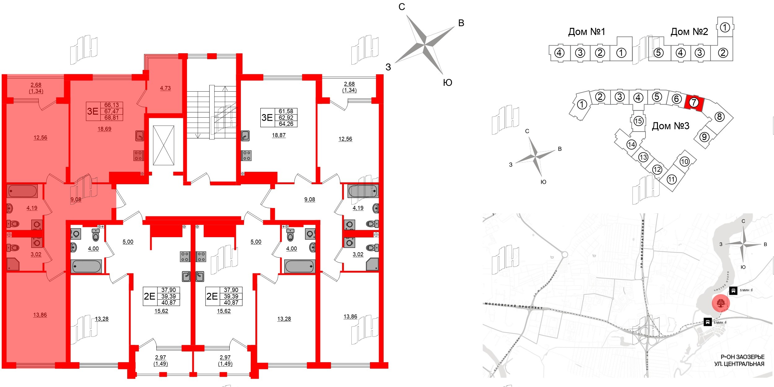 Квартира в ЖК «Расцвет Парк», 2 комнатная, 67.47 м², 3 этаж
