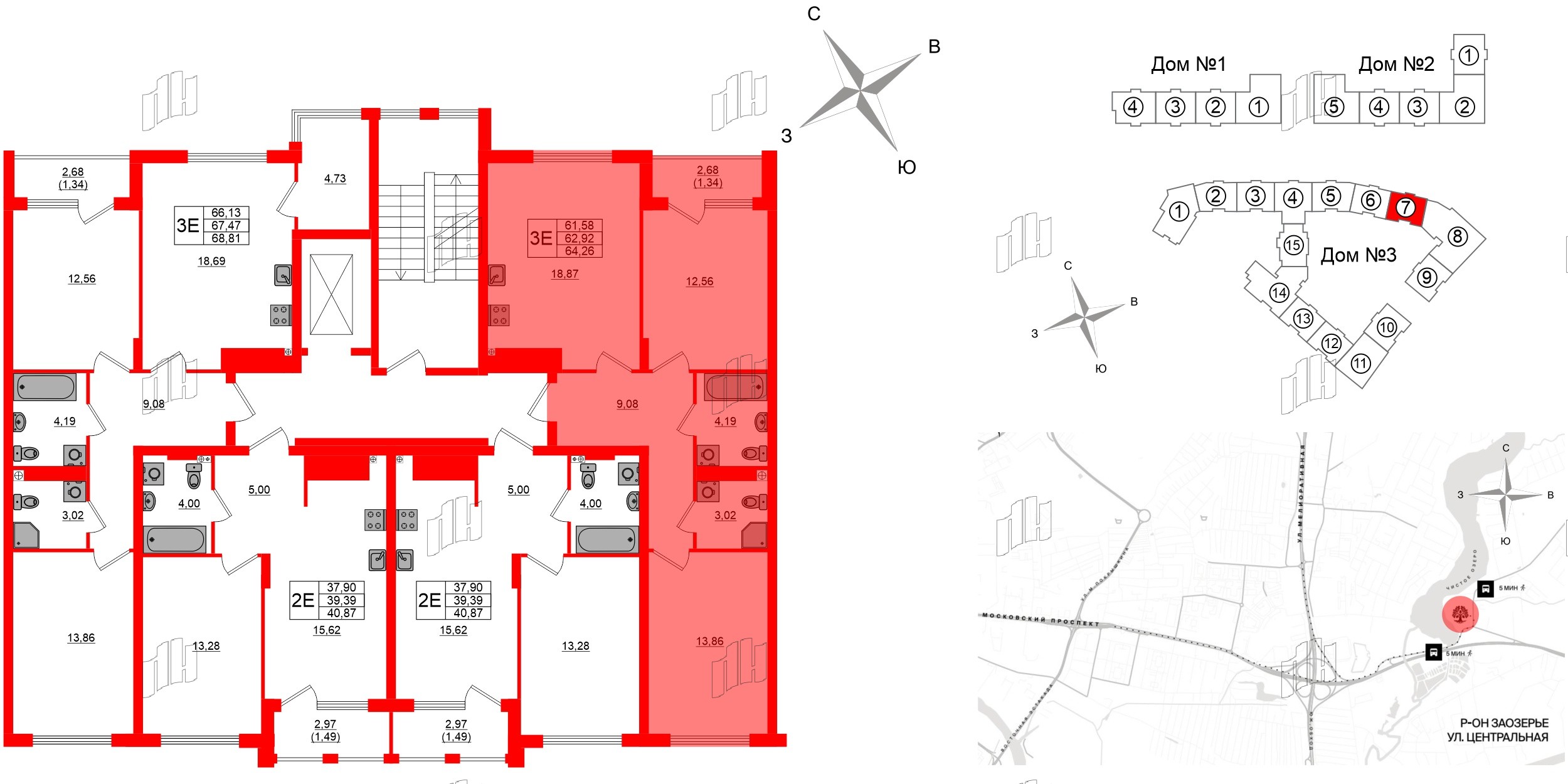 Квартира в ЖК «Расцвет Парк», 2 комнатная, 62.92 м², 2 этаж