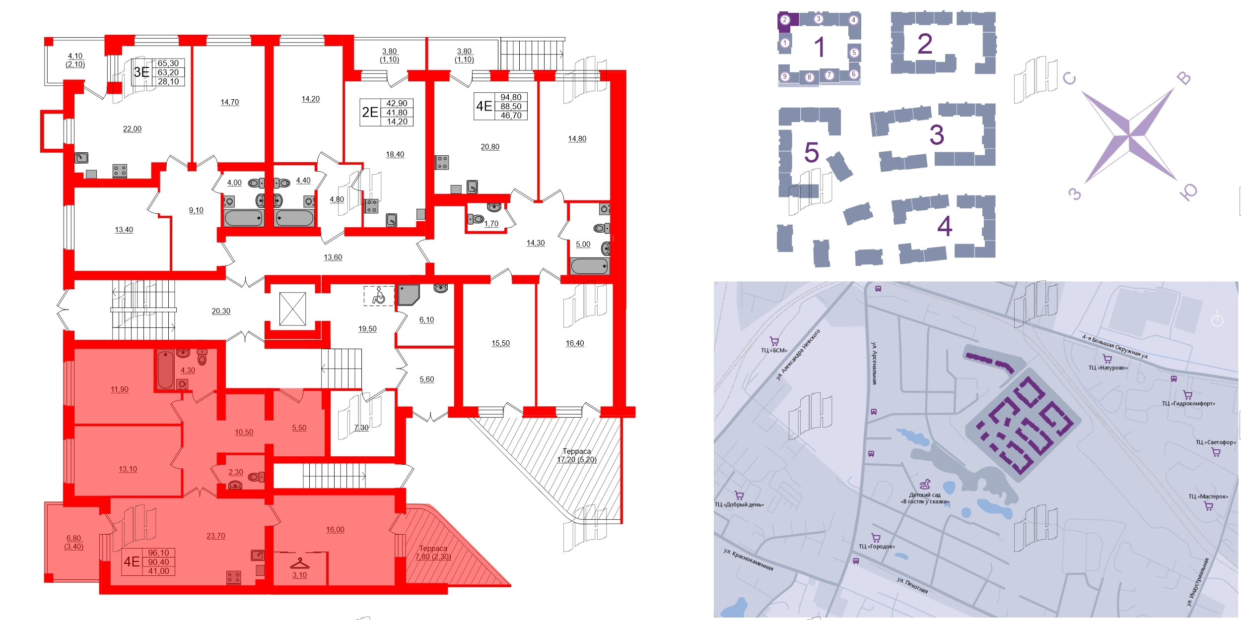 Квартира в ЖК «Сиреневый бульвар», 3 комнатная, 97.5 м², 1 этаж