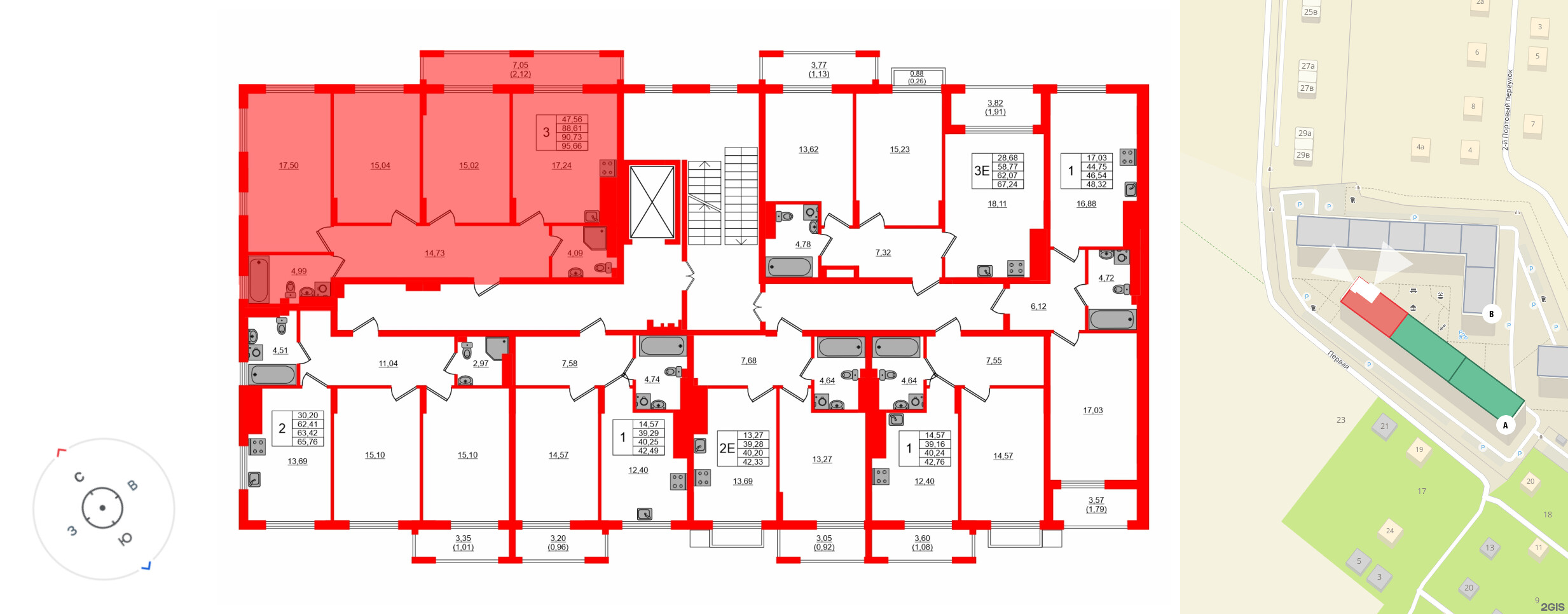 Квартира в ЖК «АЭРО», 3 комнатная, 90.73 м², 5 этаж