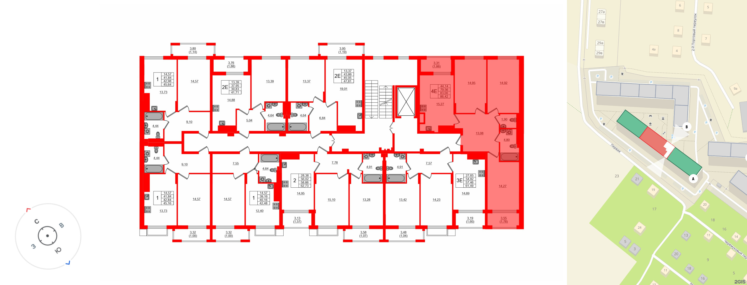 Квартира в ЖК «АЭРО», 3 комнатная, 83 м², 4 этаж