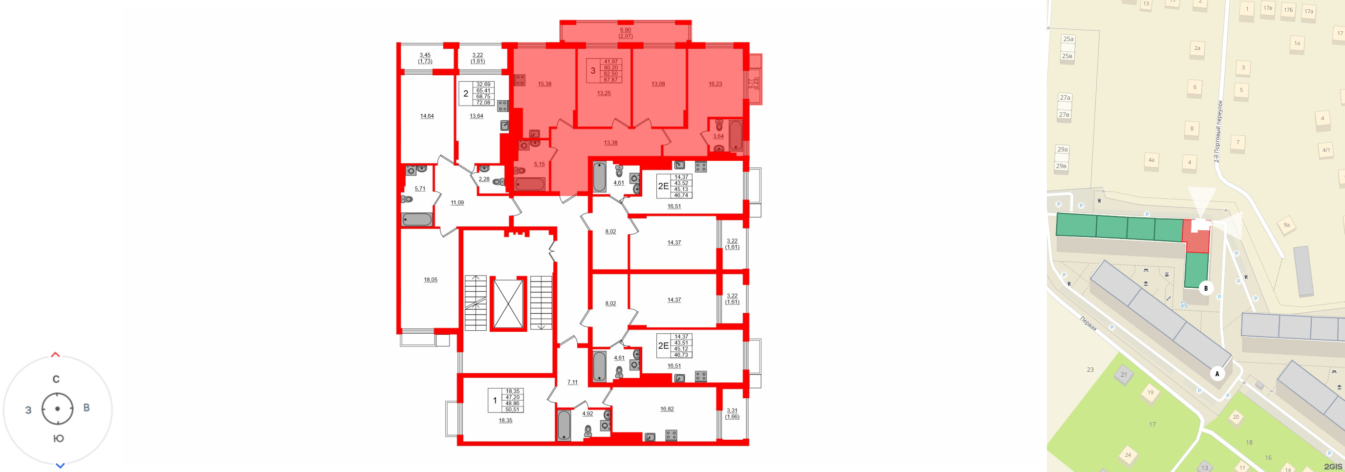 Квартира в ЖК «АЭРО», 3 комнатная, 82.3 м², 4 этаж