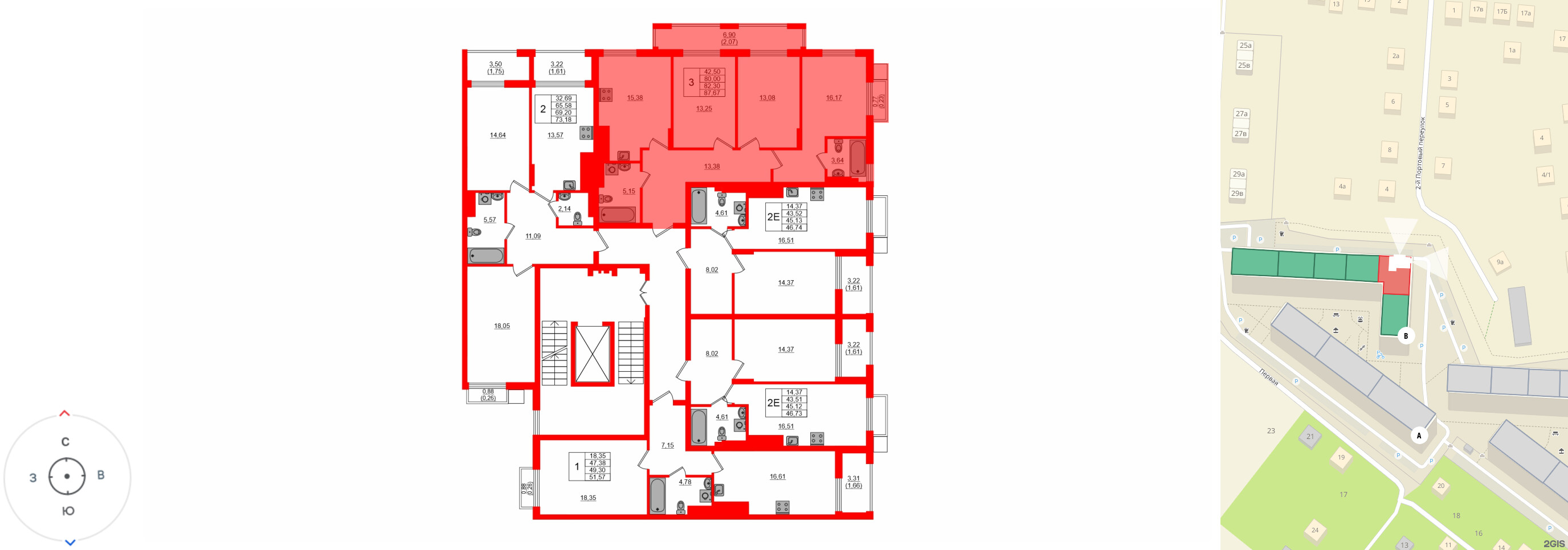 Квартира в ЖК «АЭРО», 3 комнатная, 81.59 м², 5 этаж
