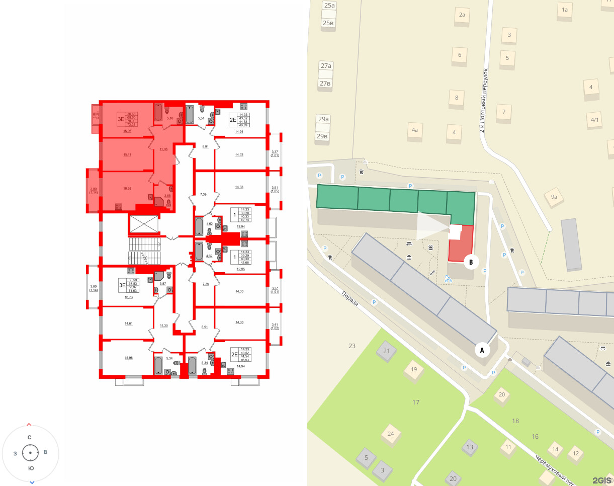 Квартира в ЖК «АЭРО», 2 комнатная, 70 м², 2 этаж