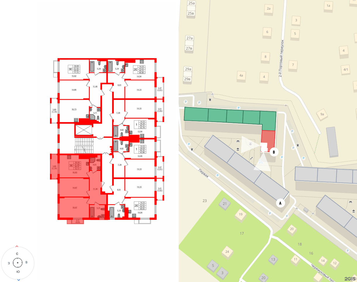Квартира в ЖК «АЭРО», 2 комнатная, 70.4 м², 6 этаж