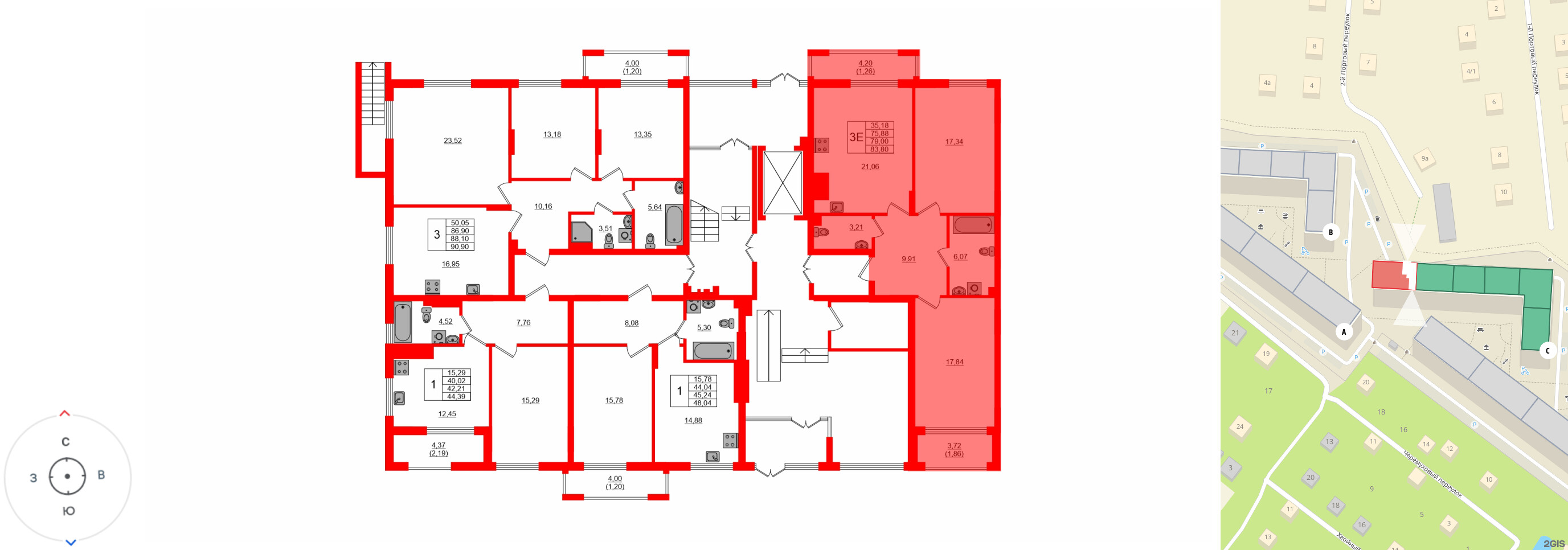 Квартира в ЖК «АЭРО», 2 комнатная, 79 м², 1 этаж