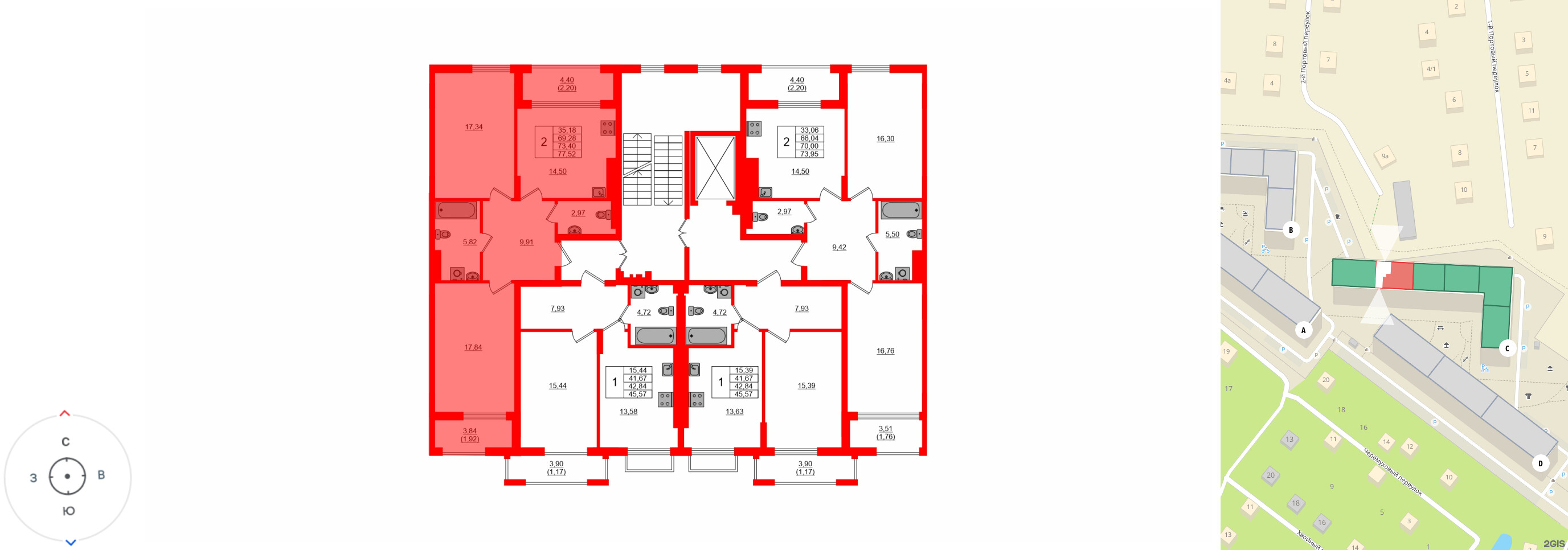Квартира в ЖК «АЭРО», 2 комнатная, 73.2 м², 5 этаж