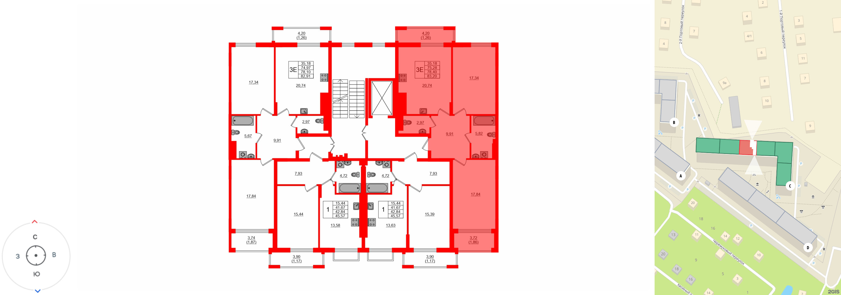 Квартира в ЖК «АЭРО», 2 комнатная, 78.4 м², 2 этаж