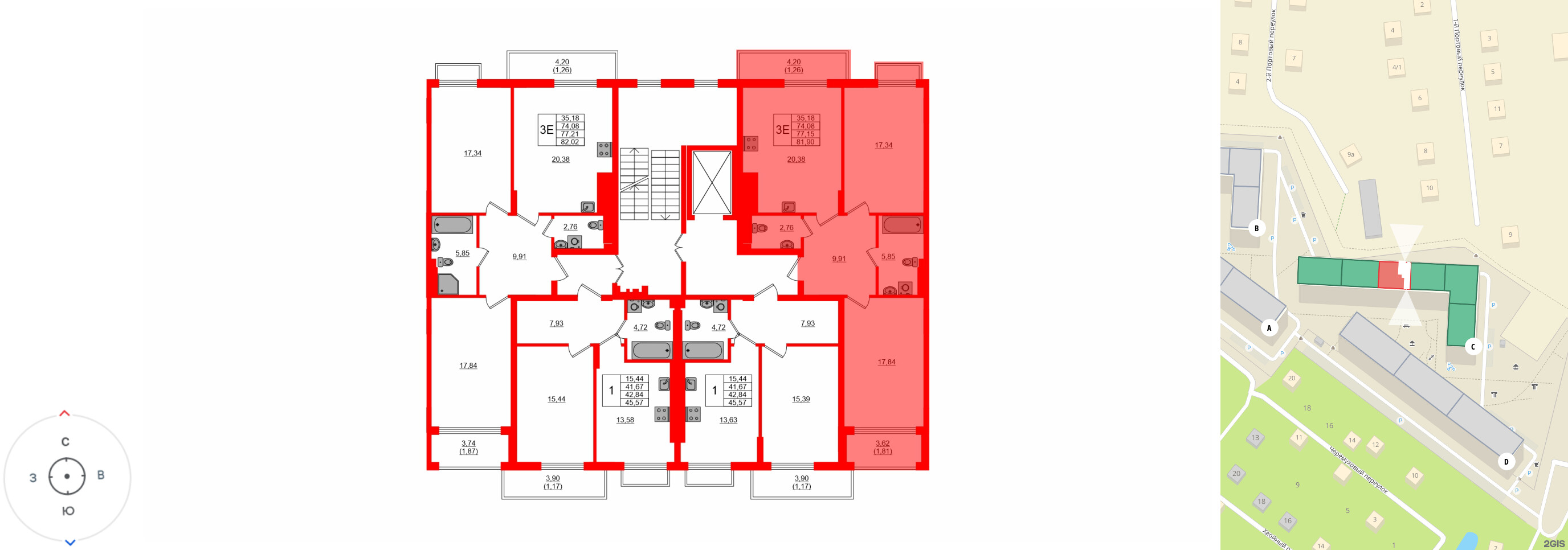 Квартира в ЖК «АЭРО», 2 комнатная, 78.4 м², 7 этаж