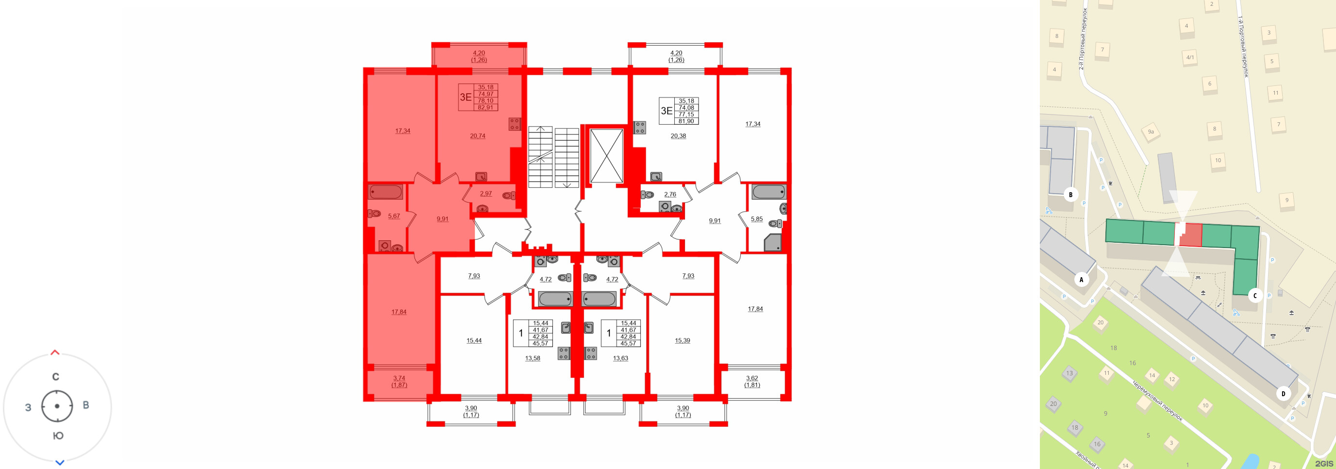 Квартира в ЖК «АЭРО», 2 комнатная, 78.1 м², 3 этаж