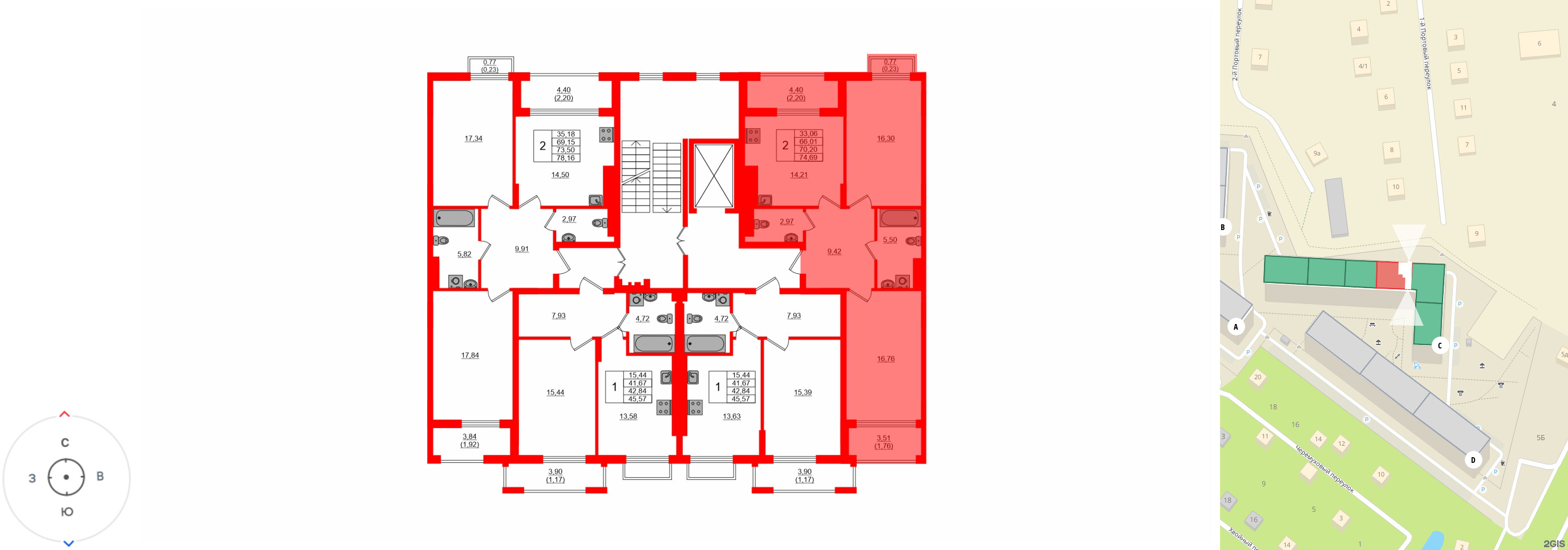 Квартира в ЖК «АЭРО», 2 комнатная, 70.2 м², 6 этаж