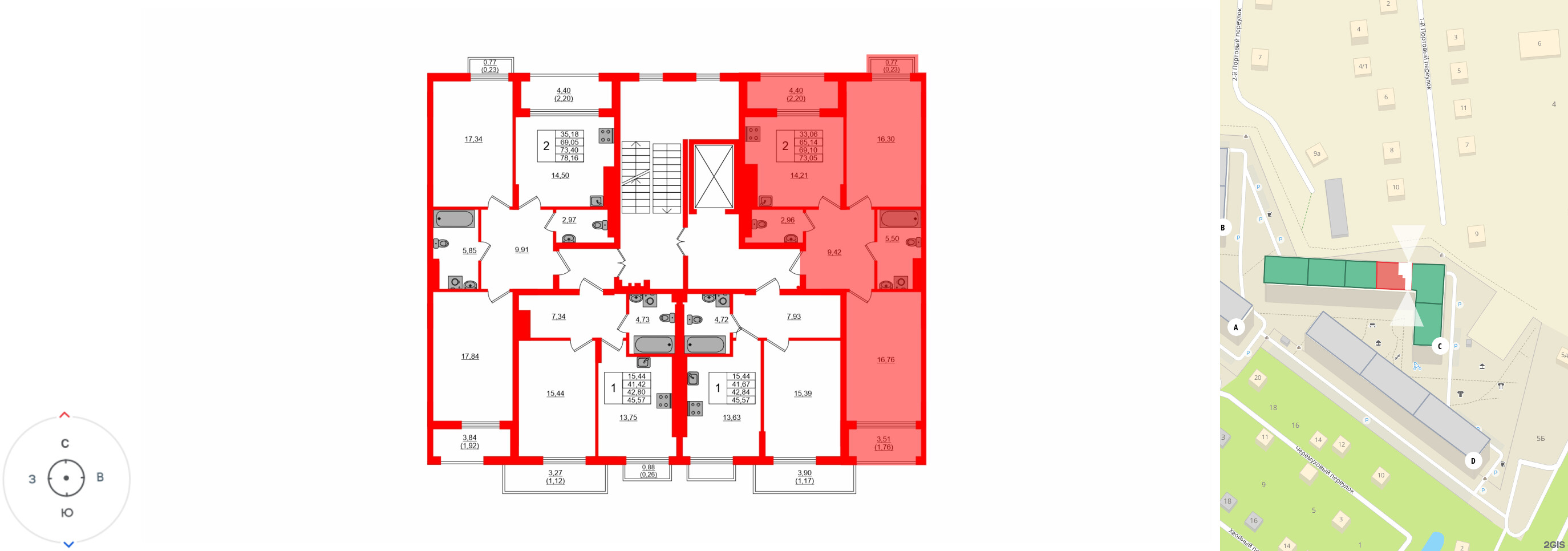 Квартира в ЖК «АЭРО», 2 комнатная, 70.1 м², 7 этаж