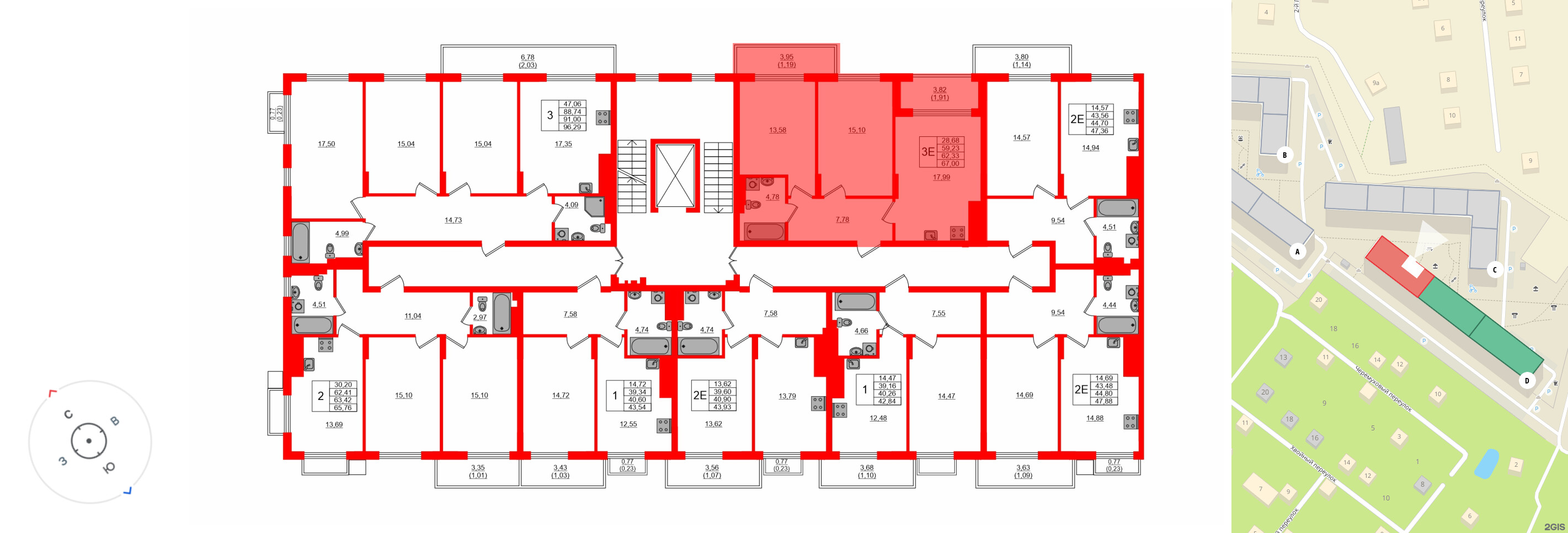 Квартира в ЖК «АЭРО», 2 комнатная, 62.33 м², 7 этаж