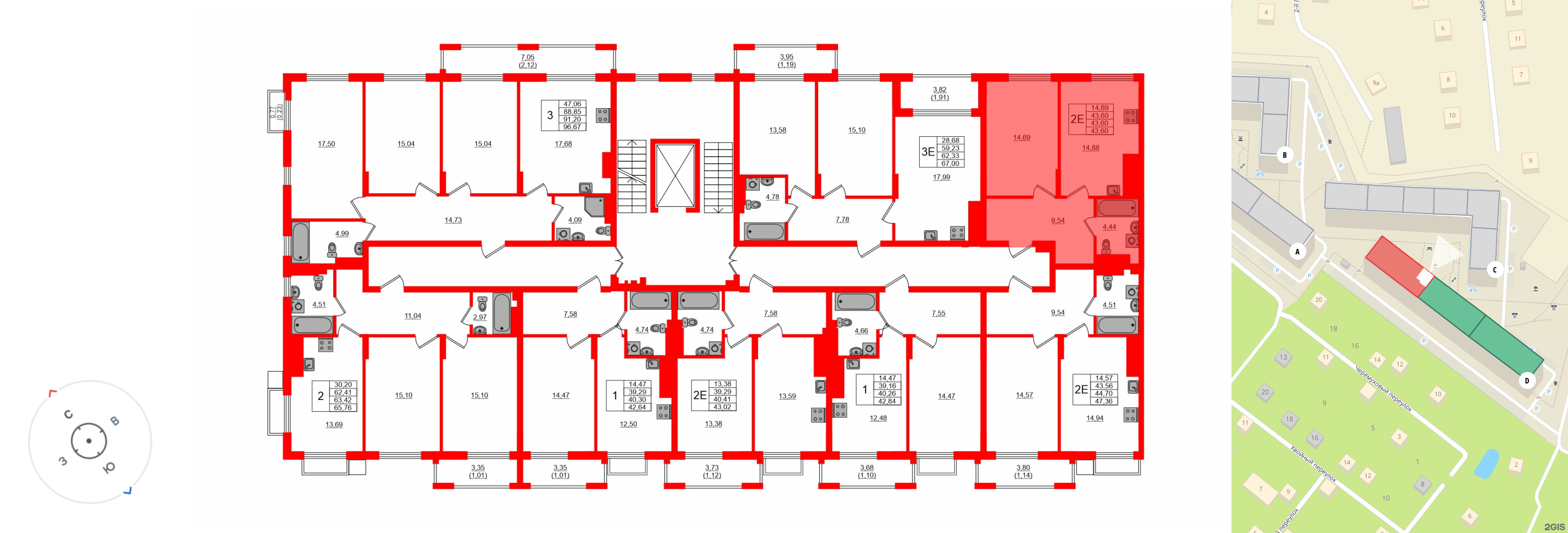 Квартира в ЖК «АЭРО», 1 комнатная, 43.6 м², 3 этаж