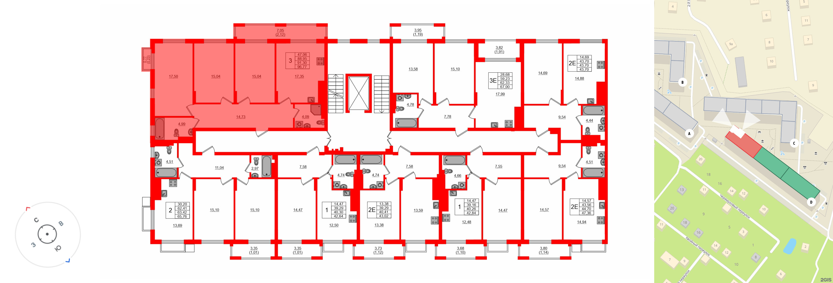 Квартира в ЖК «АЭРО», 3 комнатная, 91.3 м², 5 этаж