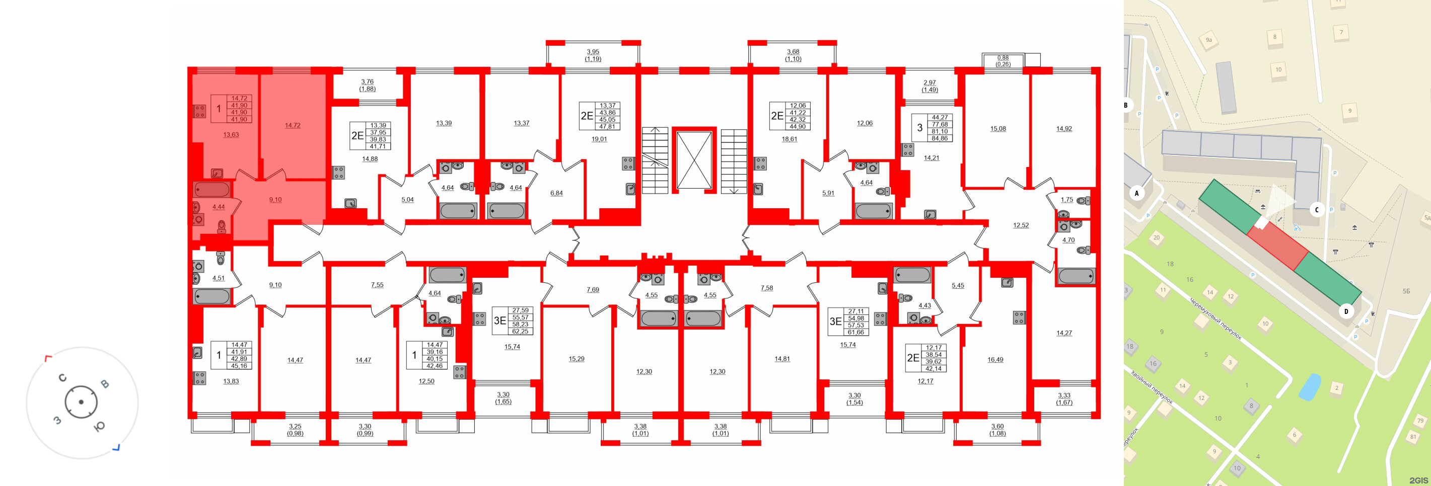 Квартира в ЖК «АЭРО», 1 комнатная, 41.9 м², 5 этаж