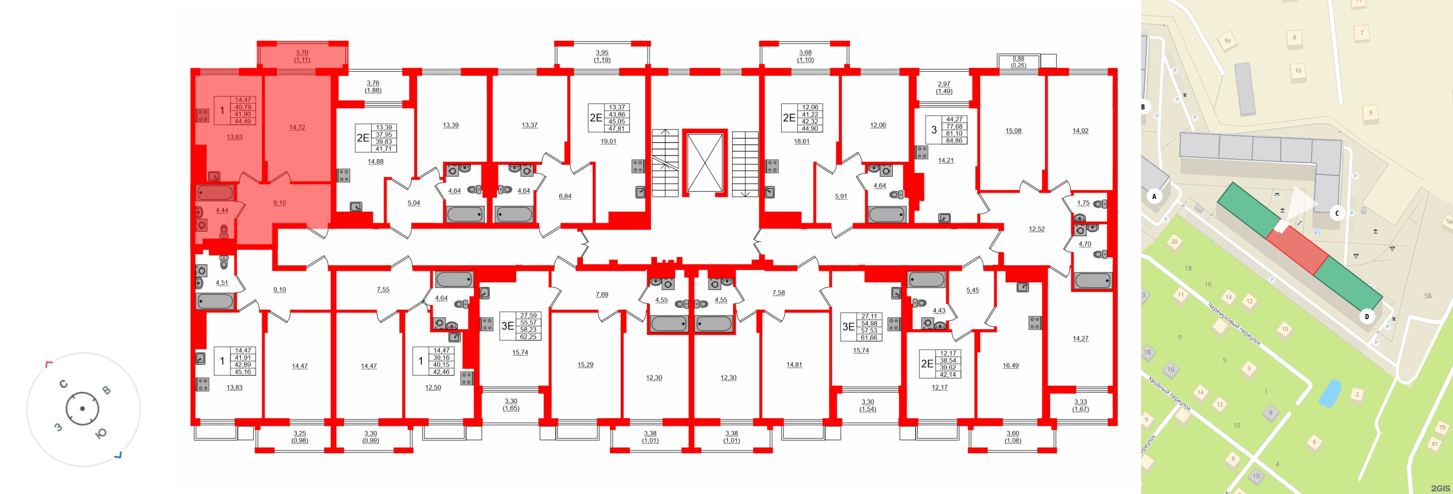 Квартира в ЖК «АЭРО», 1 комнатная, 41.9 м², 6 этаж