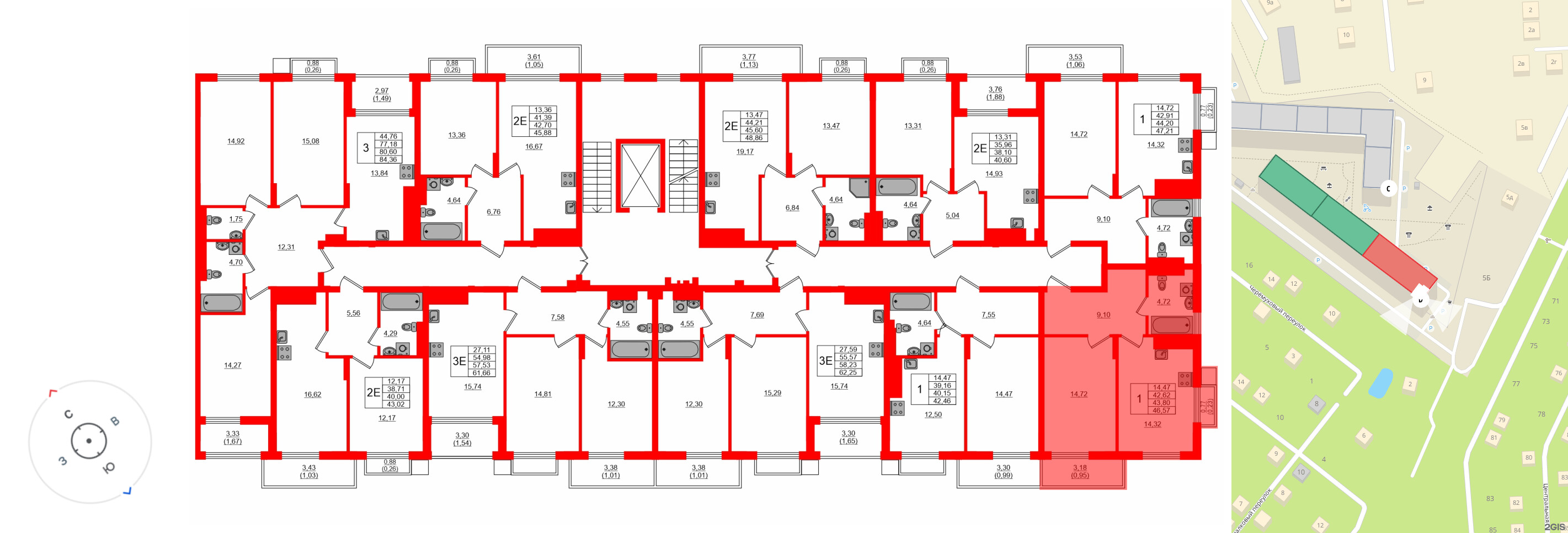 Квартира в ЖК «АЭРО», 1 комнатная, 43.8 м², 7 этаж