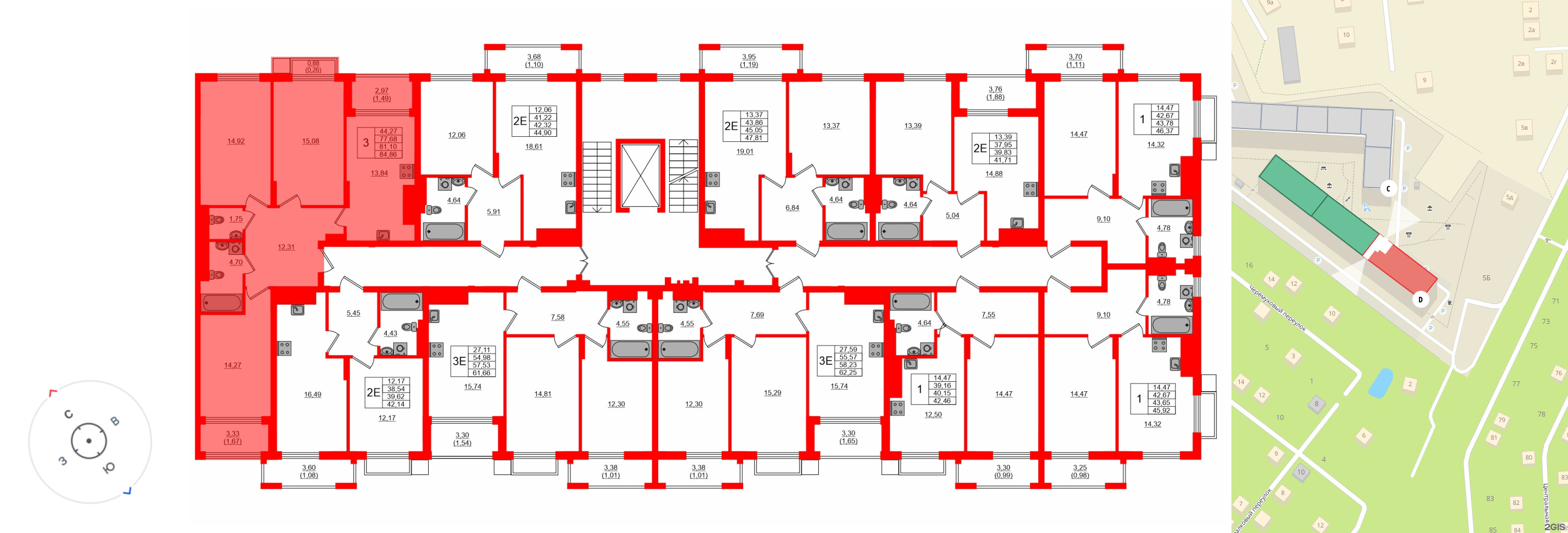 Квартира в ЖК «АЭРО», 3 комнатная, 81.1 м², 3 этаж