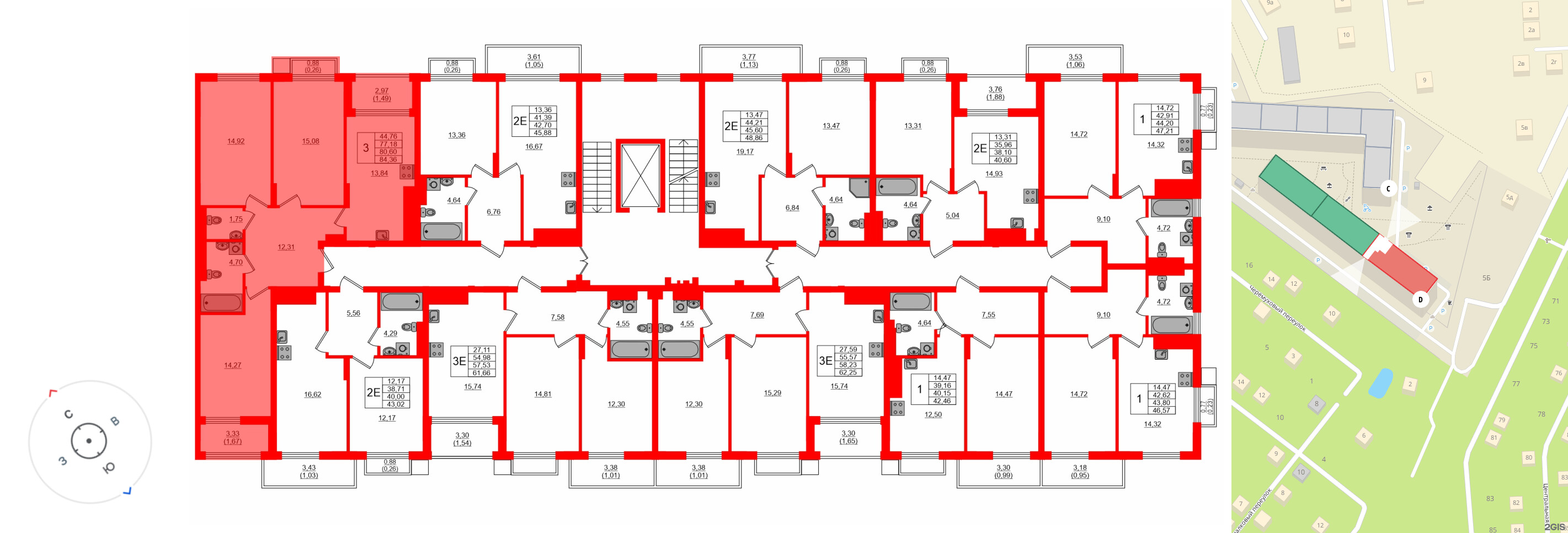 Квартира в ЖК «АЭРО», 3 комнатная, 80.6 м², 7 этаж