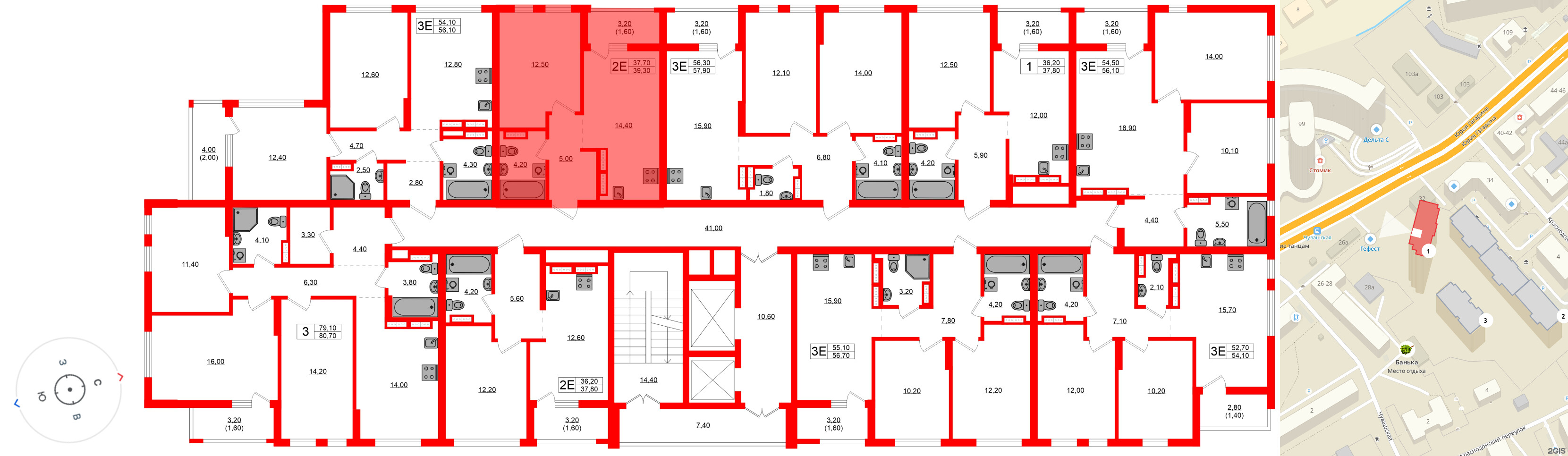 Квартира в ЖК Гагарина 30, 1 комнатная, 37.7 м², 11 этаж