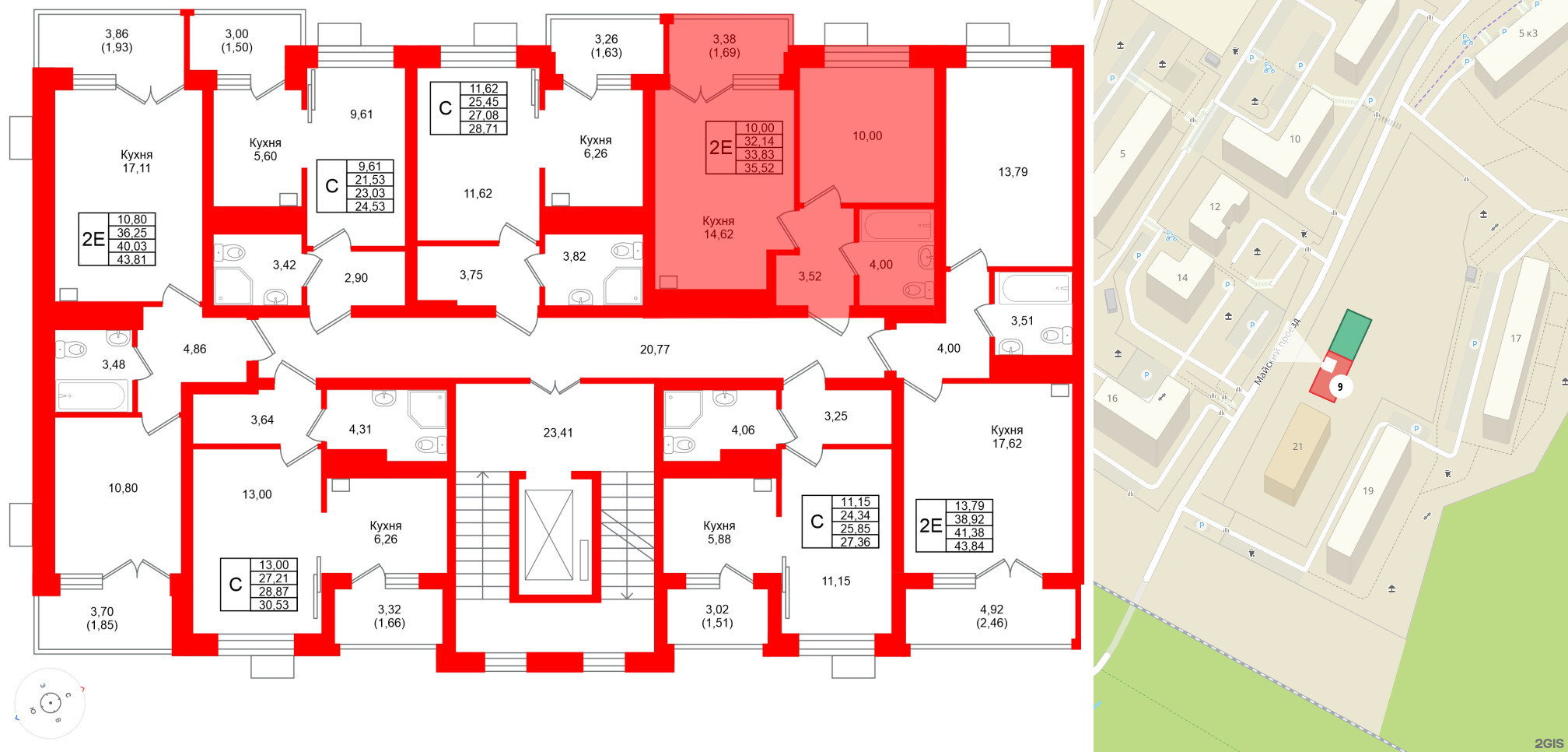 Квартира в ЖК Lake City-9, 1 комнатная, 33.83 м², 2 этаж