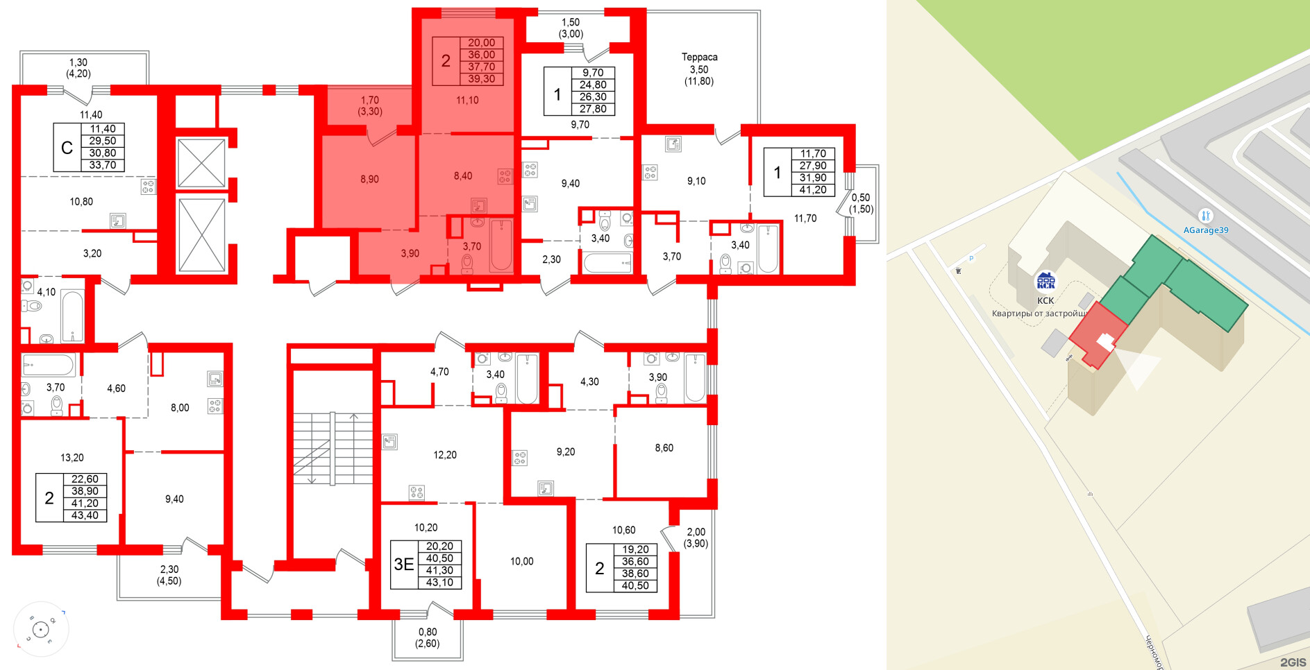 Квартира в ЖК Альпенштадт, 2 комнатная, 37.7 м², 9 этаж